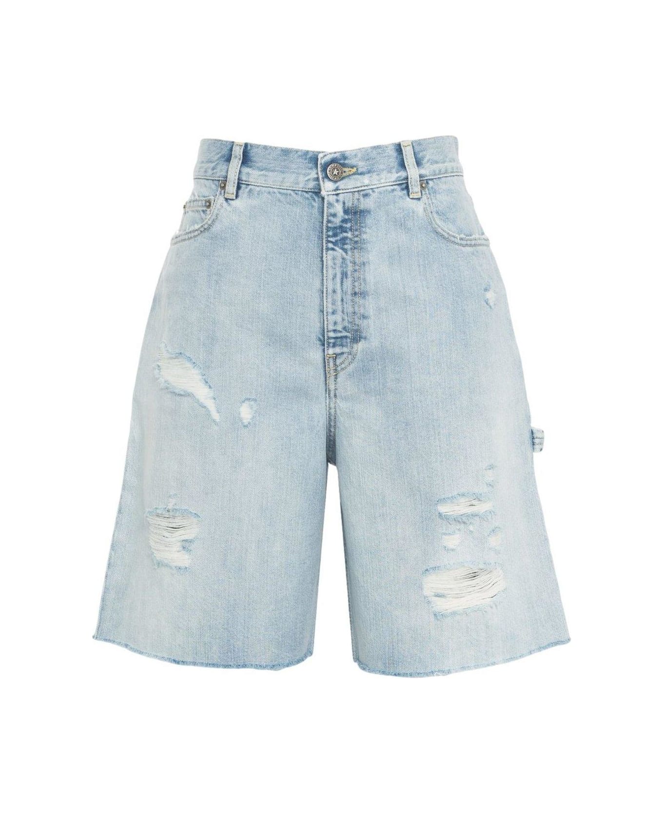Golden Goose Distressed Denim Bermuda Shorts - Blue