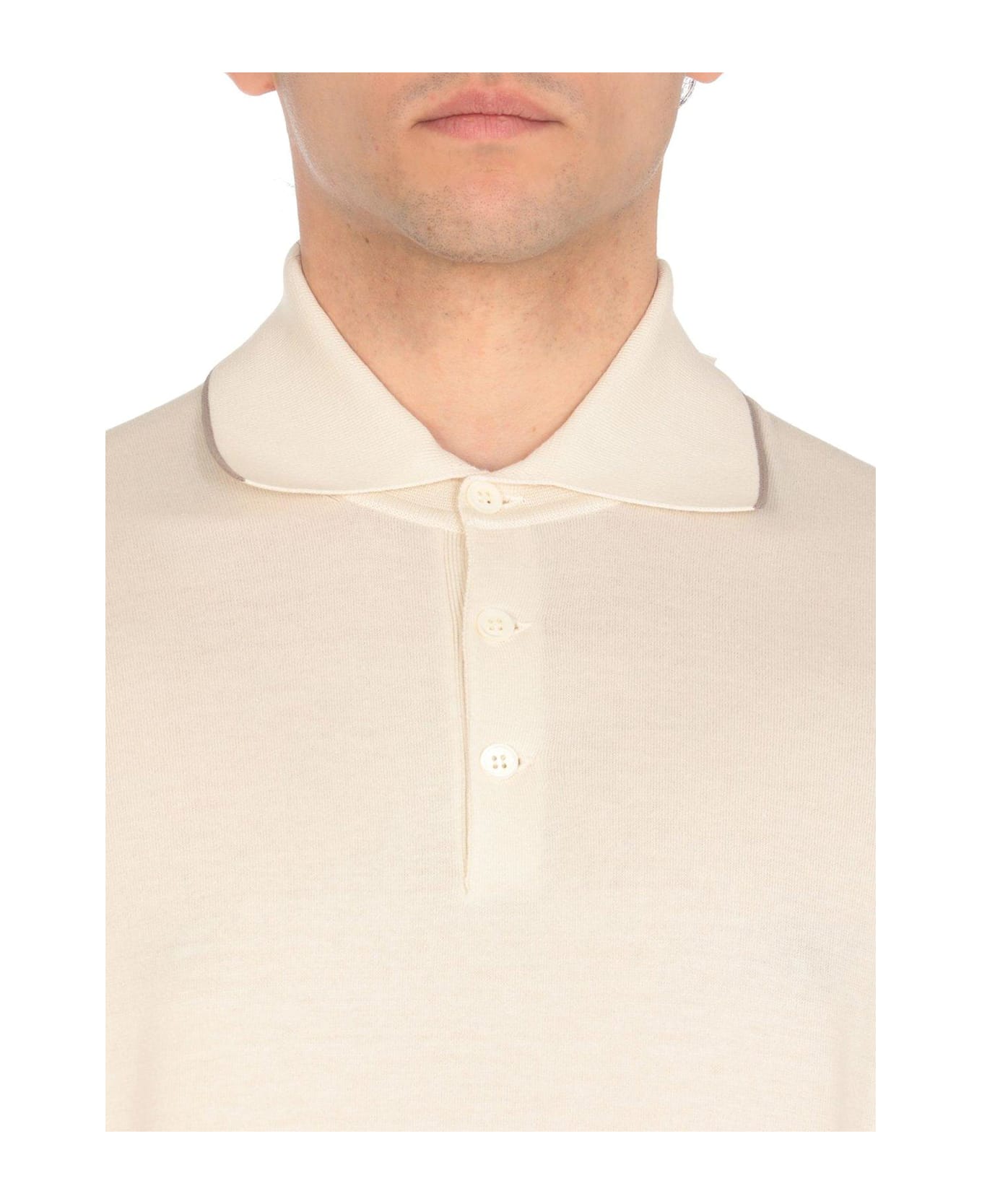 Brunello Cucinelli Short Sleeved Polo Shirt - White