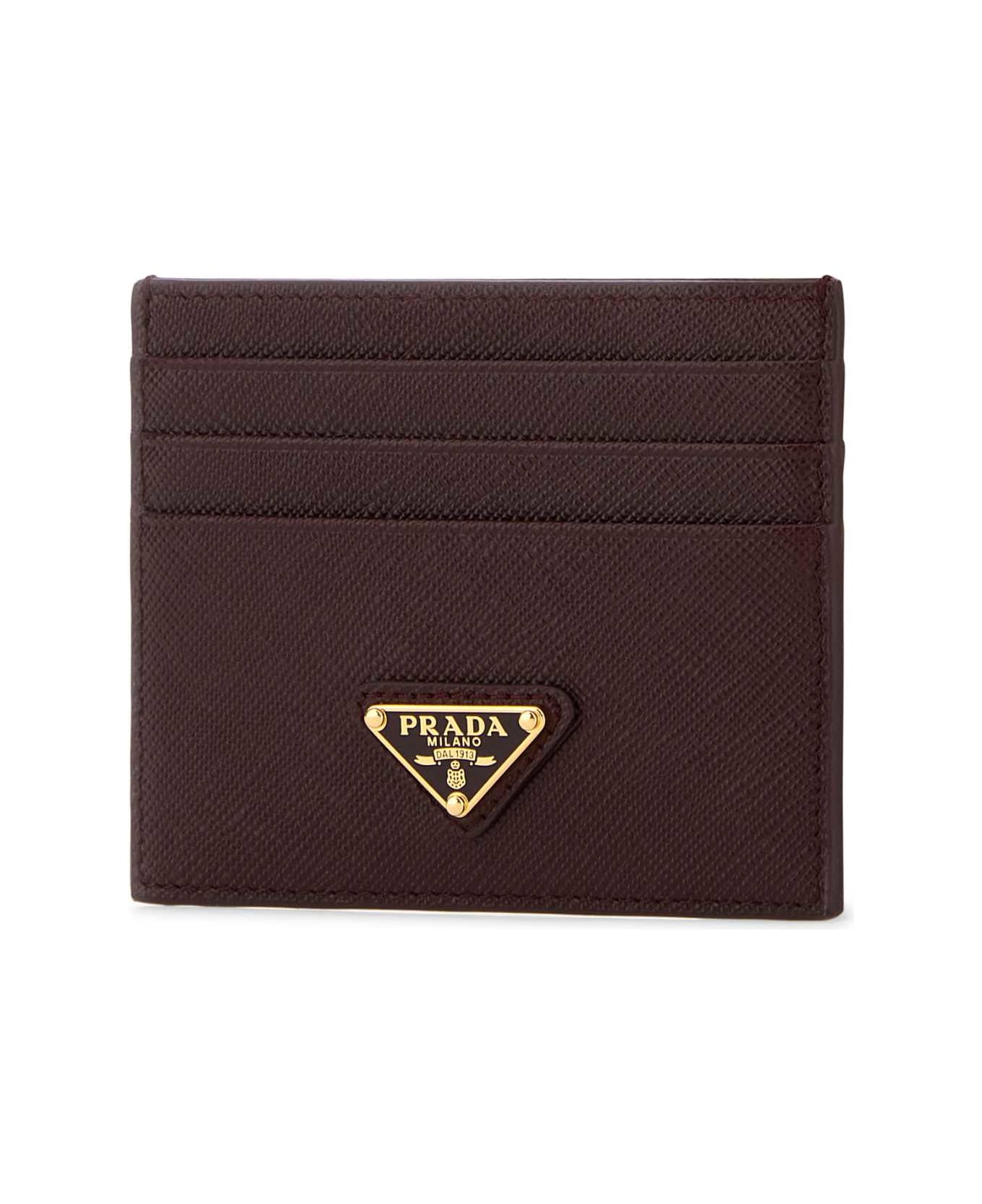 Prada Burgundy Leather Card Holder - BORDEAUX