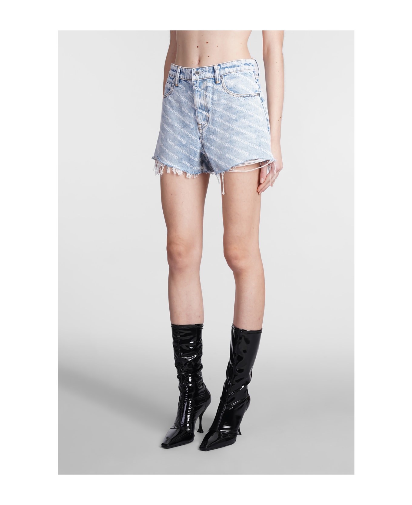 Alexander Wang Shorts With All Over Logo - Blue