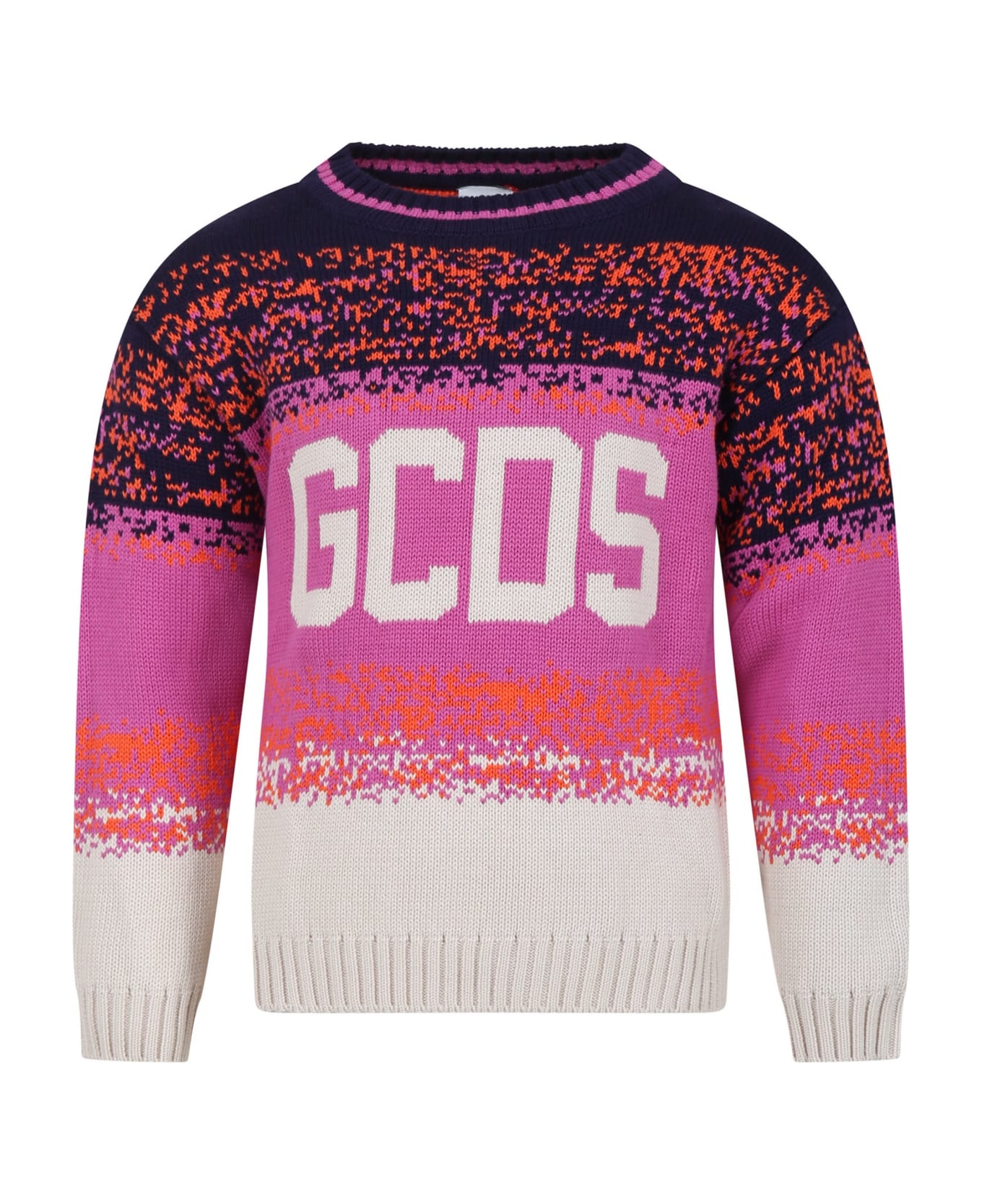 GCDS Mini Fuchsia Sweater For Girl With Logo - Pink