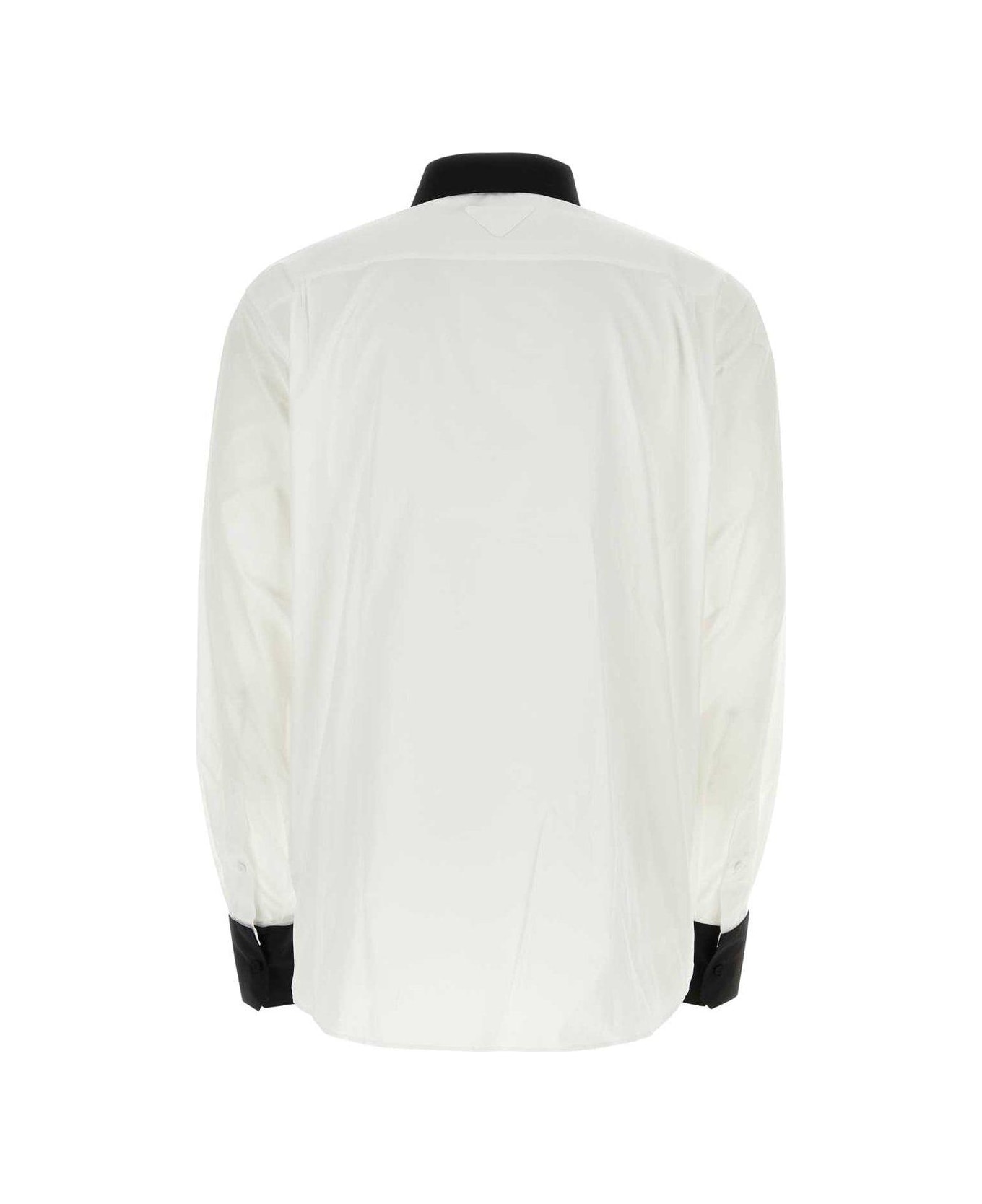 Prada Contrast-trim Long-sleeved Shirt - BIANCONERO