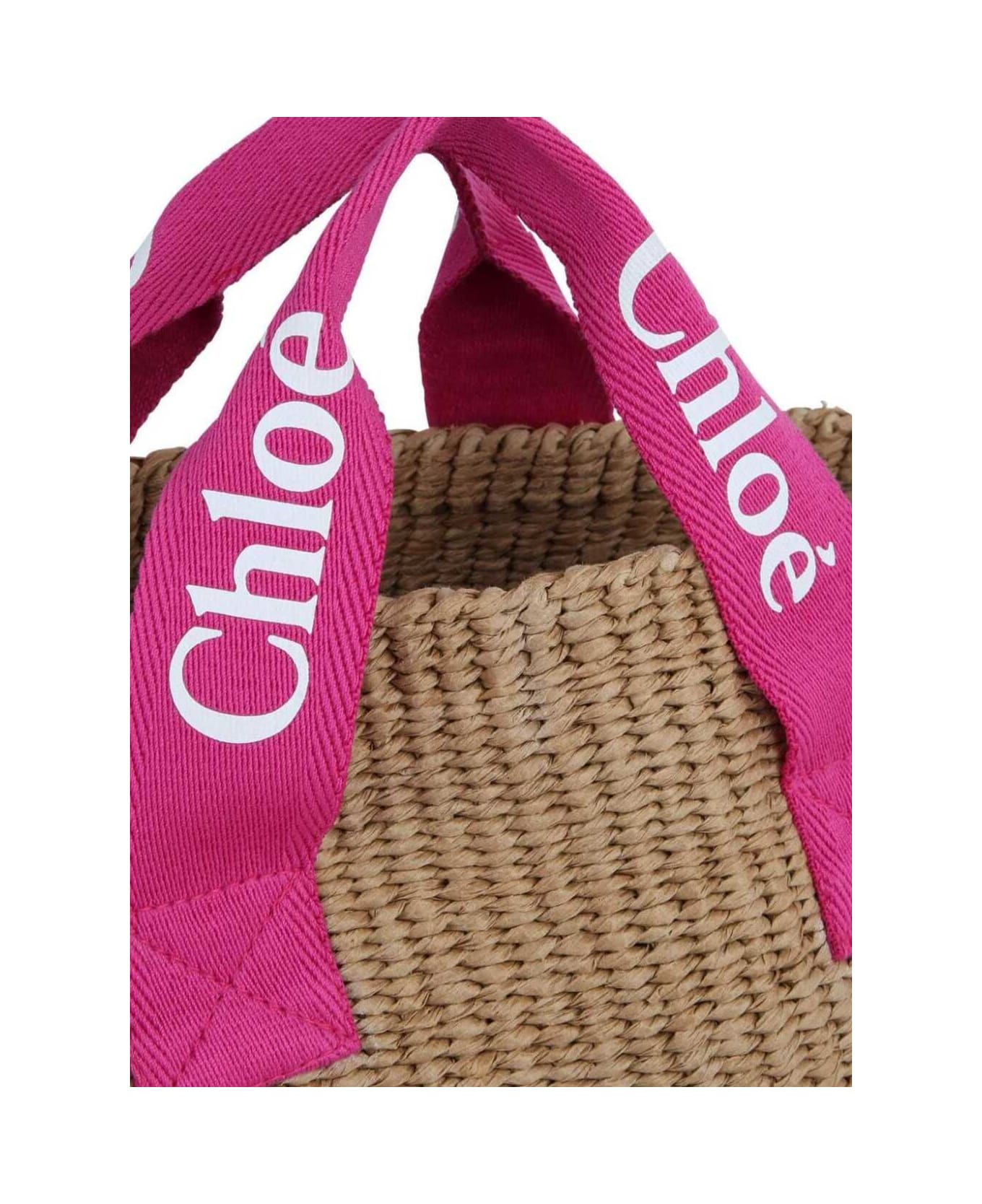 Chloé Beige Handbag With Branded Handles In Raffia Girl - Multicolor