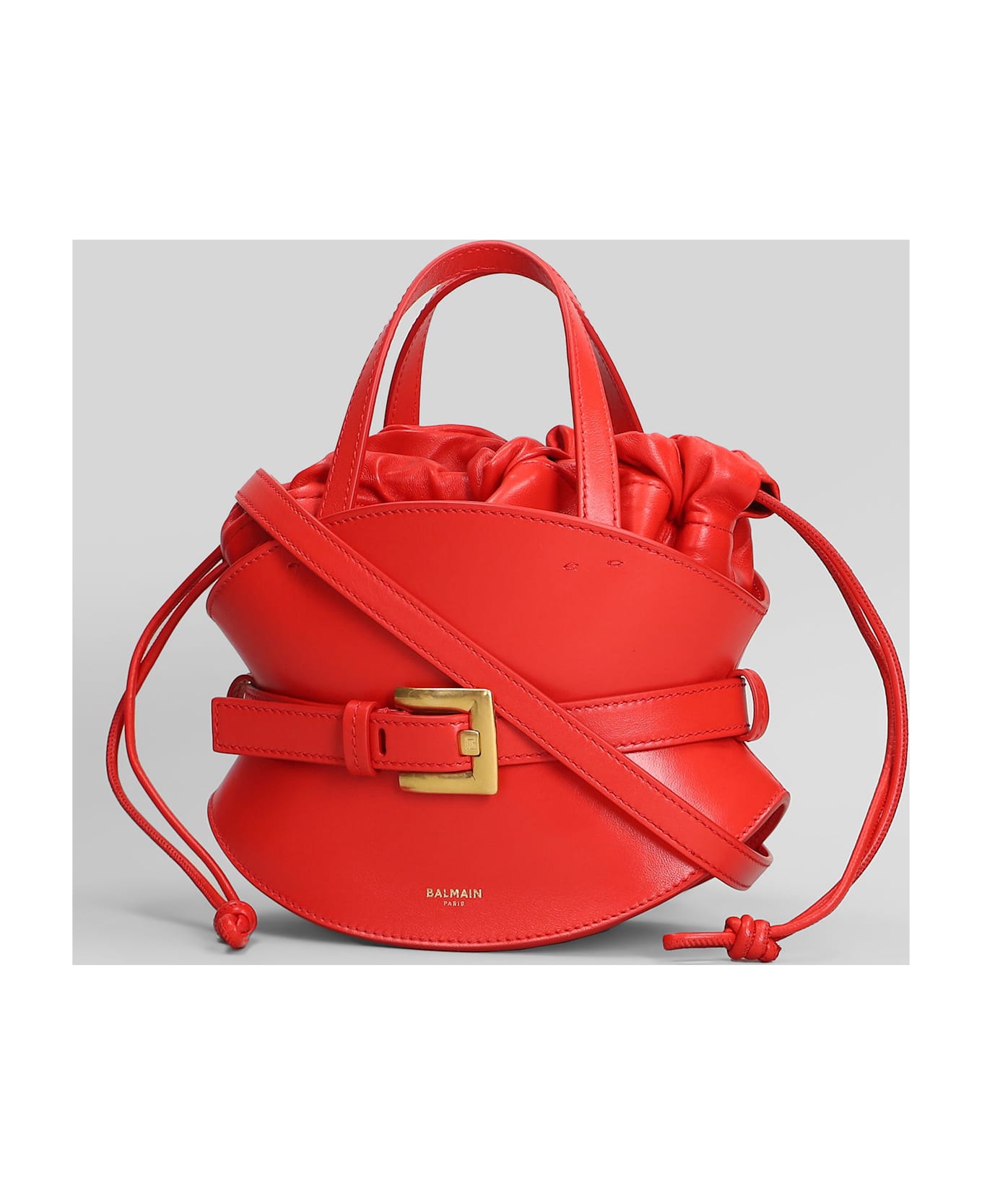 Balmain Shuffle Mini Shoulder Bag In Red Leather - red