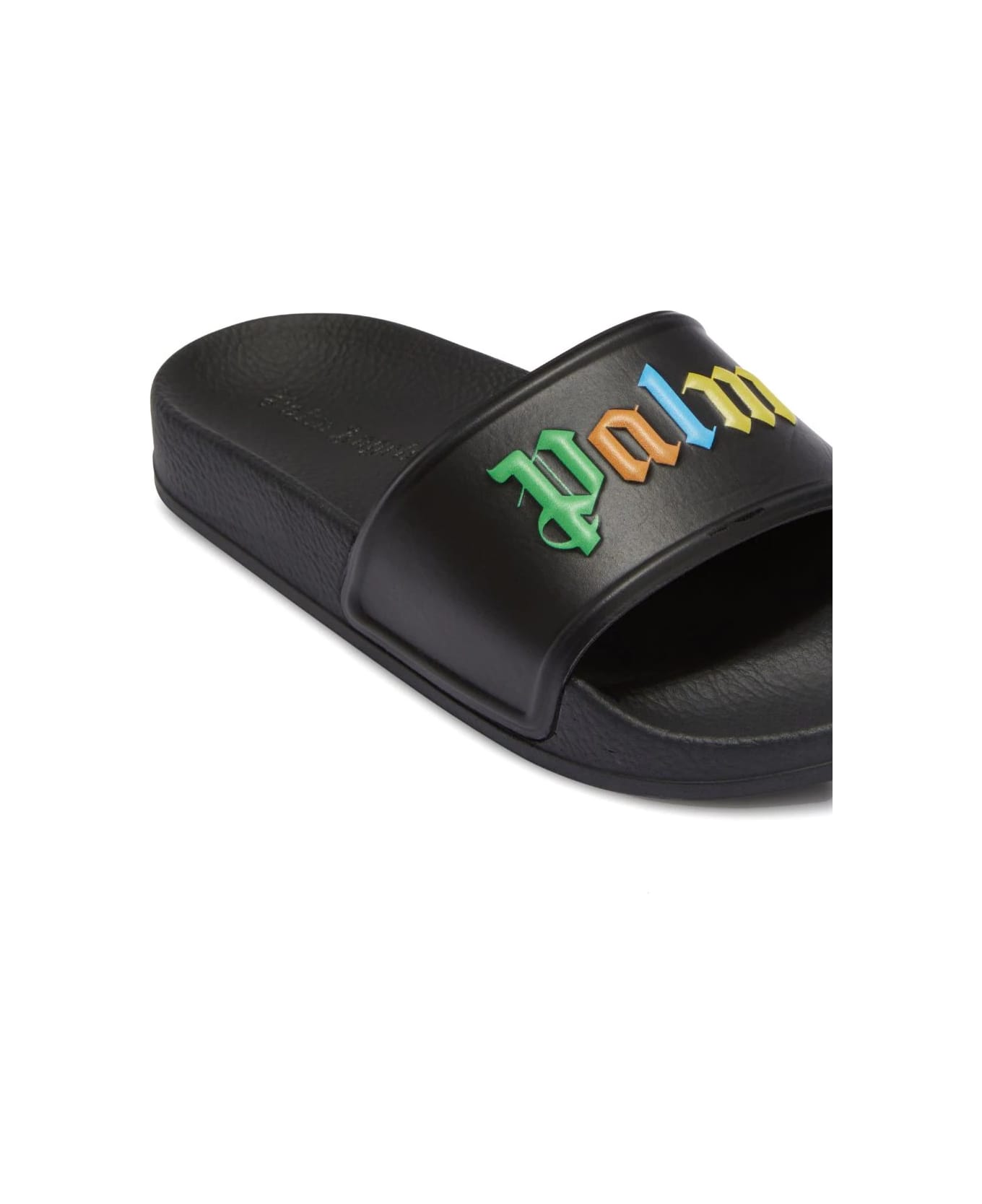 Palm Angels Black Slippers With Multicoloured Logo - Black