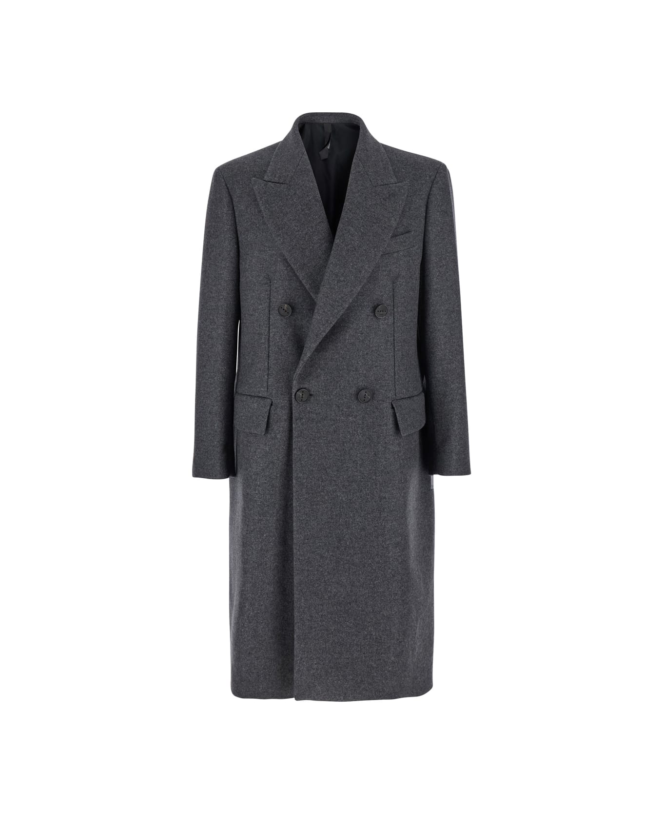 Hevò Grey Double-breasted Coat With Pointed Lapels In Wool Blend Man - Grey