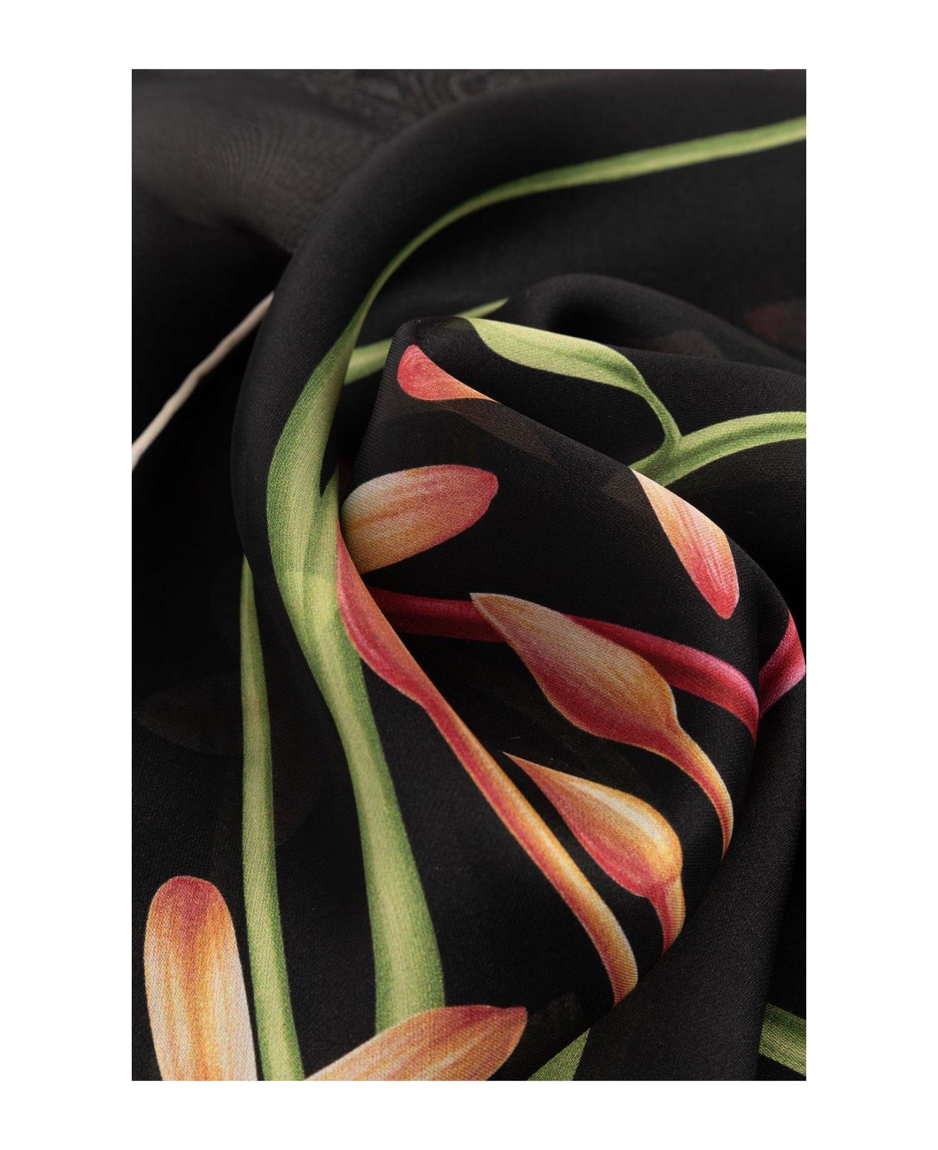 Ferragamo Stem Printed Chiffon Scarf - Black スカーフ＆ストール