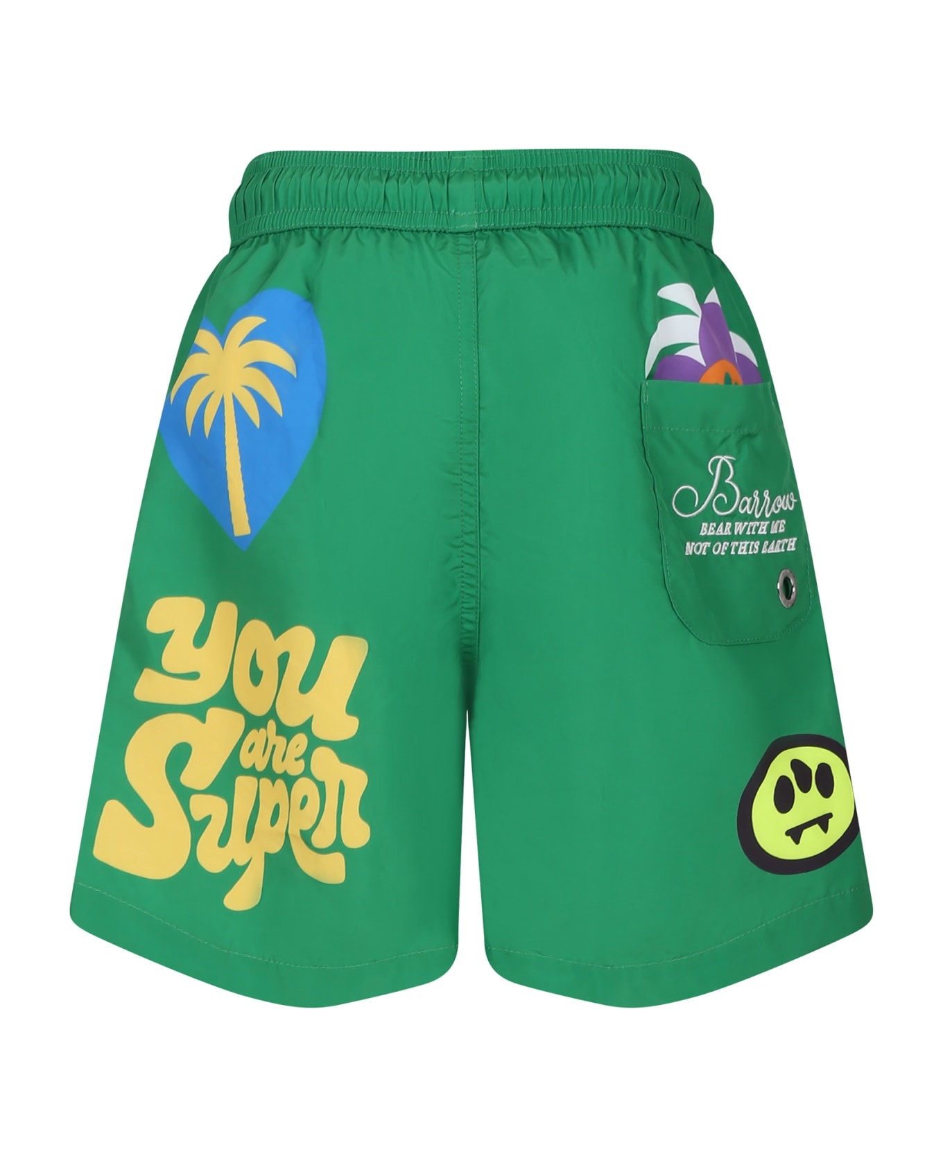 Barrow Green Swim Shorts For Boy With Smiley And Logo - Green
