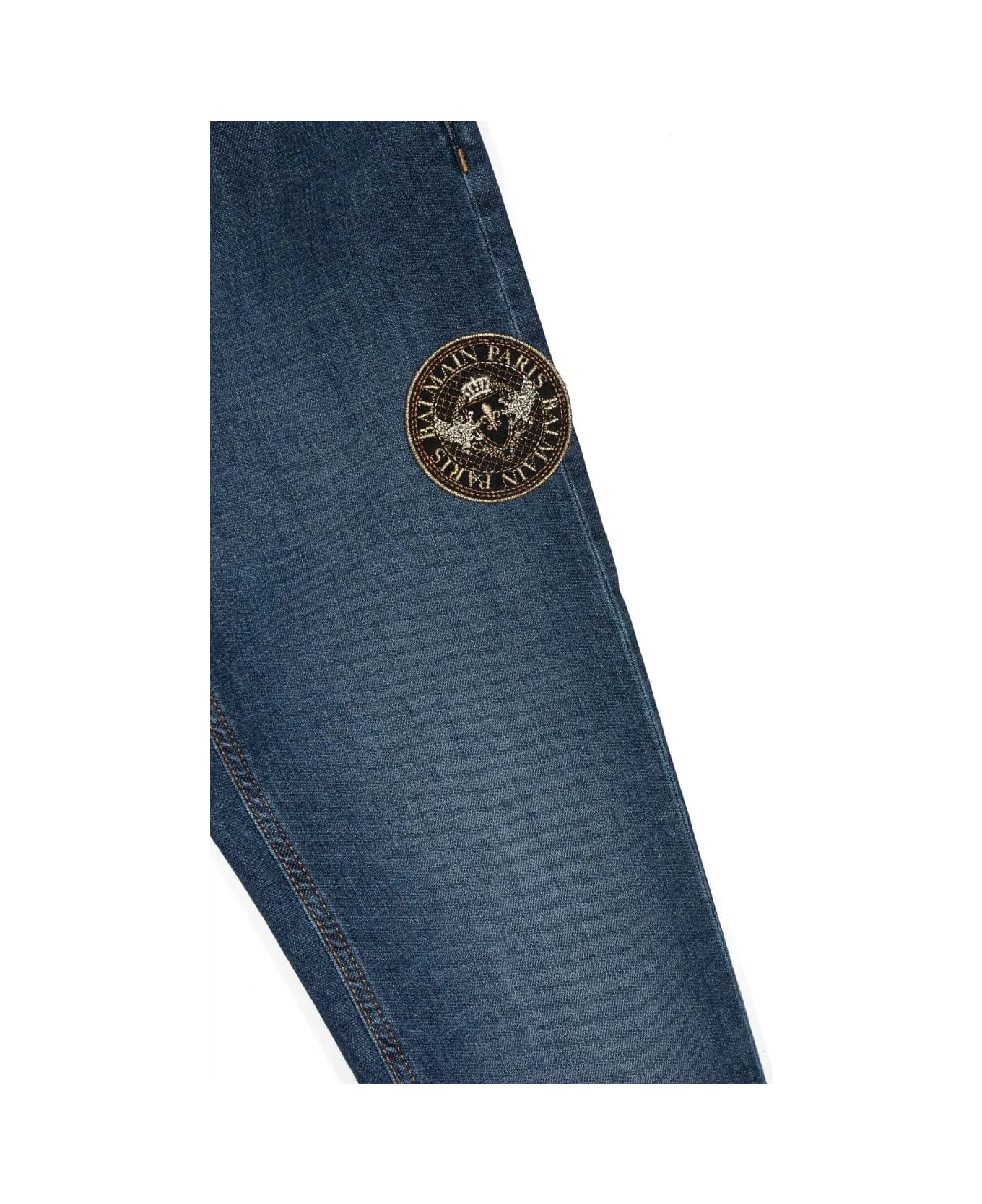 Balmain Blue Straight-leg Jeans With Logo Patch - C