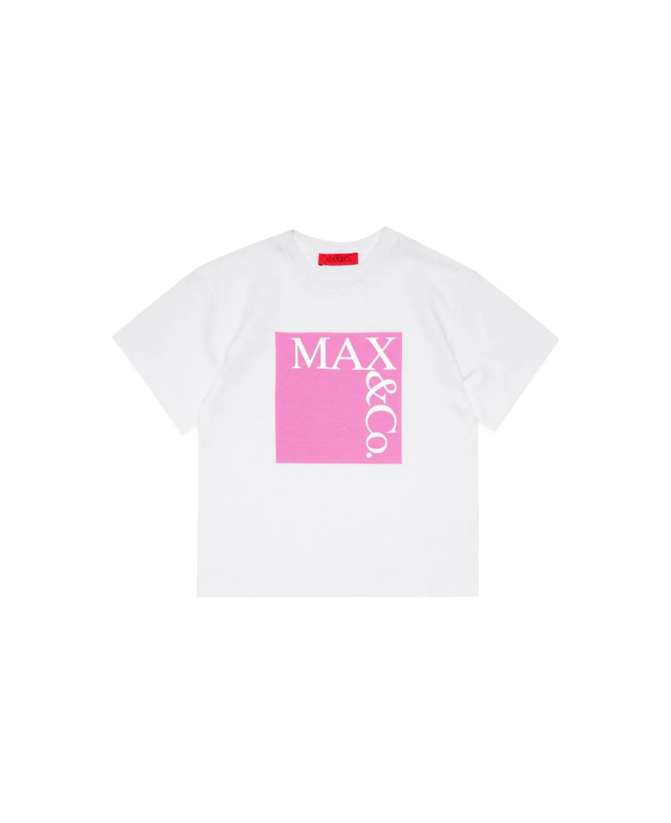 Max&Co. Icona T-shirt With Logo In White And Pink - White