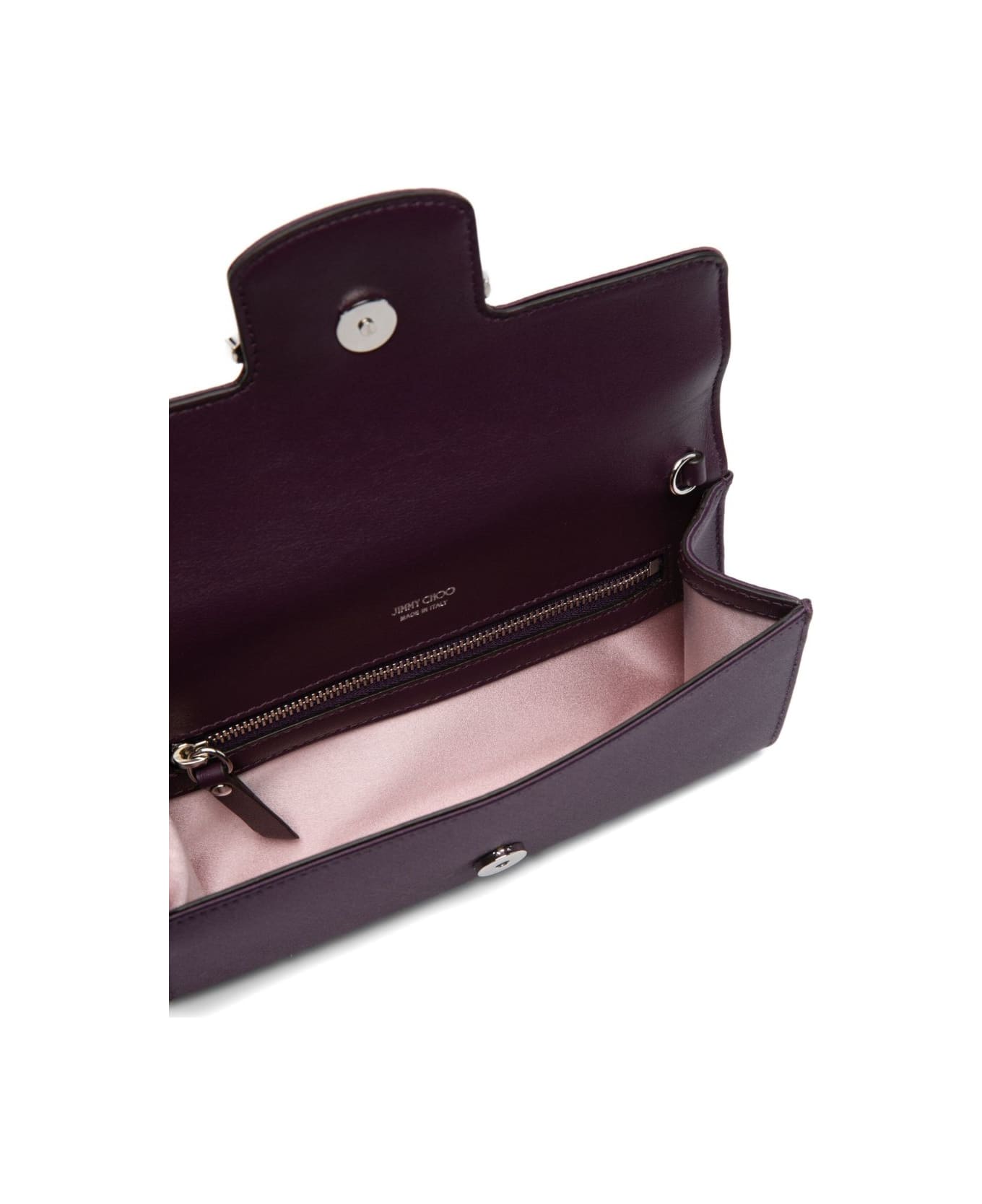 Jimmy Choo Bing Satin Wallet On Chain - Bordeaux
