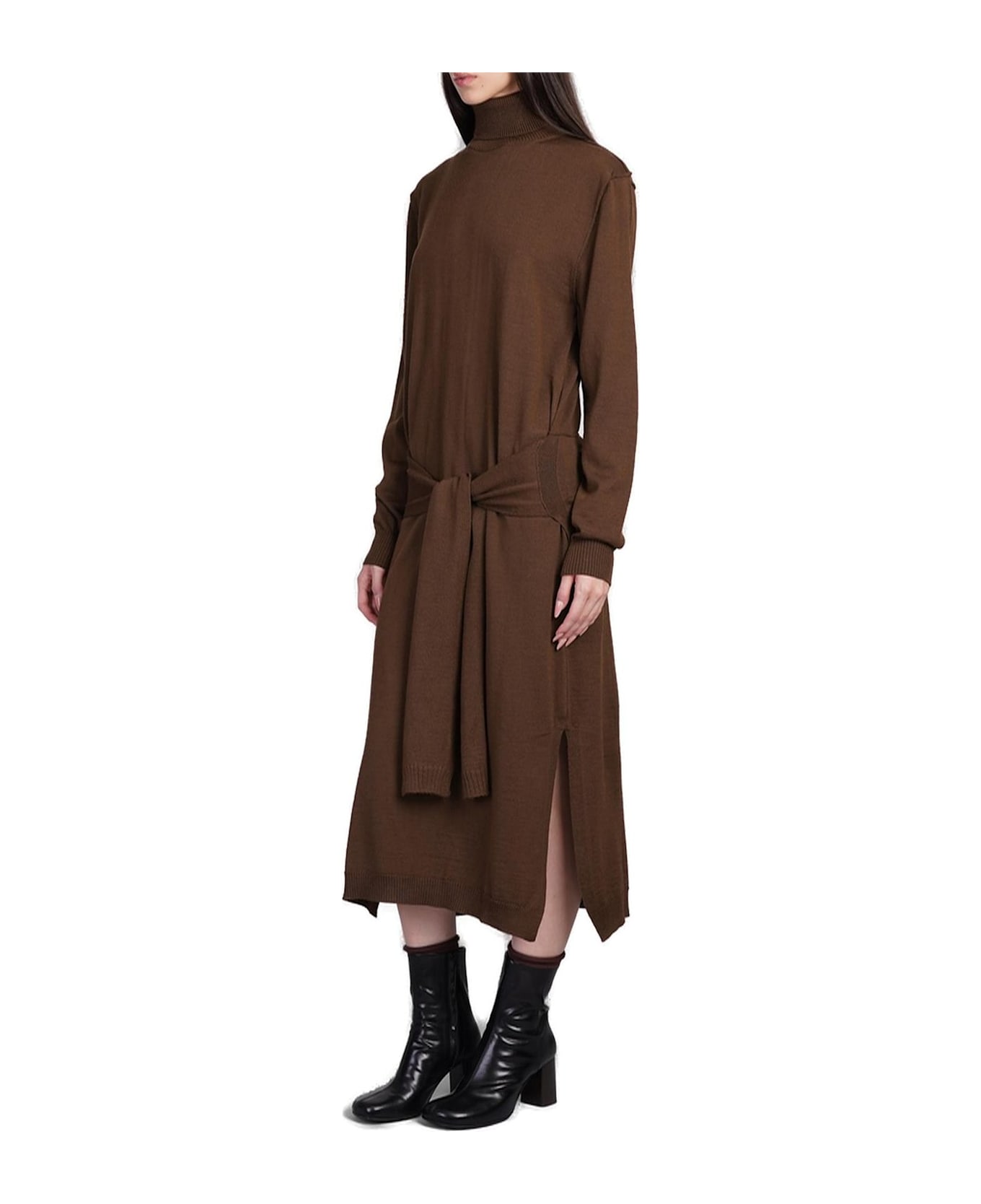 Lemaire Trompe L'oeil Turtleneck Belted Midi Dress - Marrone