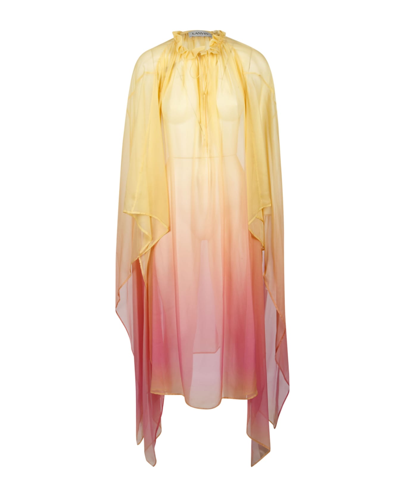 Lanvin Ruffled Neck Dress - Pink/Yellow
