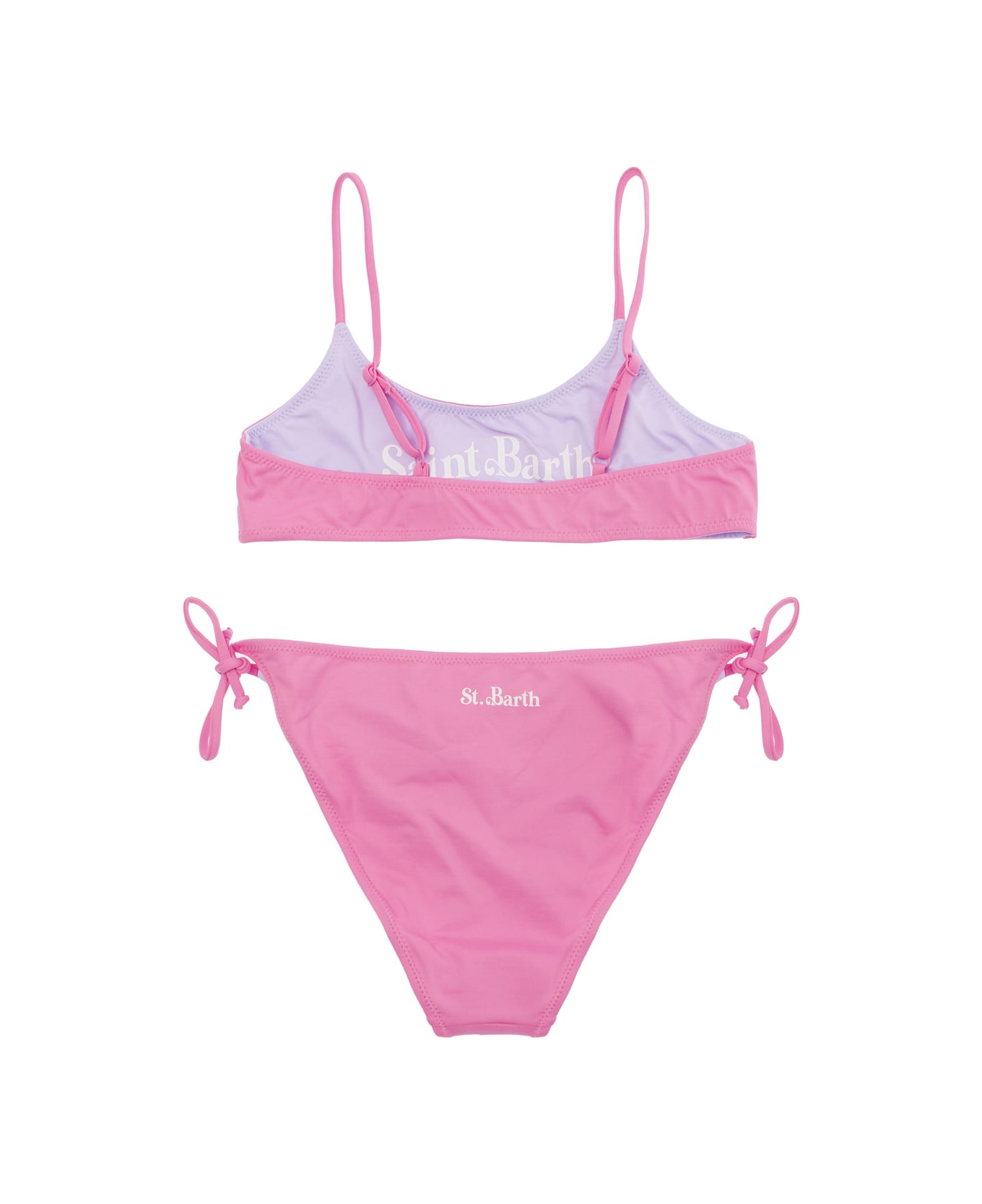 MC2 Saint Barth 'jaiden' Pink And Purple Reversible Bikini With Logo Lettering In Stretch Fabric Girl - Pink