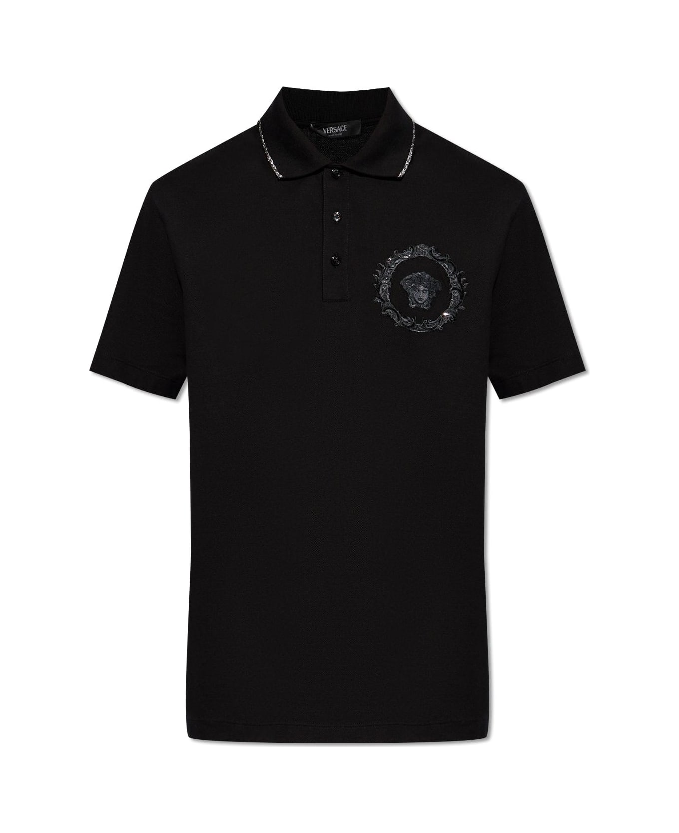 Versace Embroidered Polo Shirt - BLACK