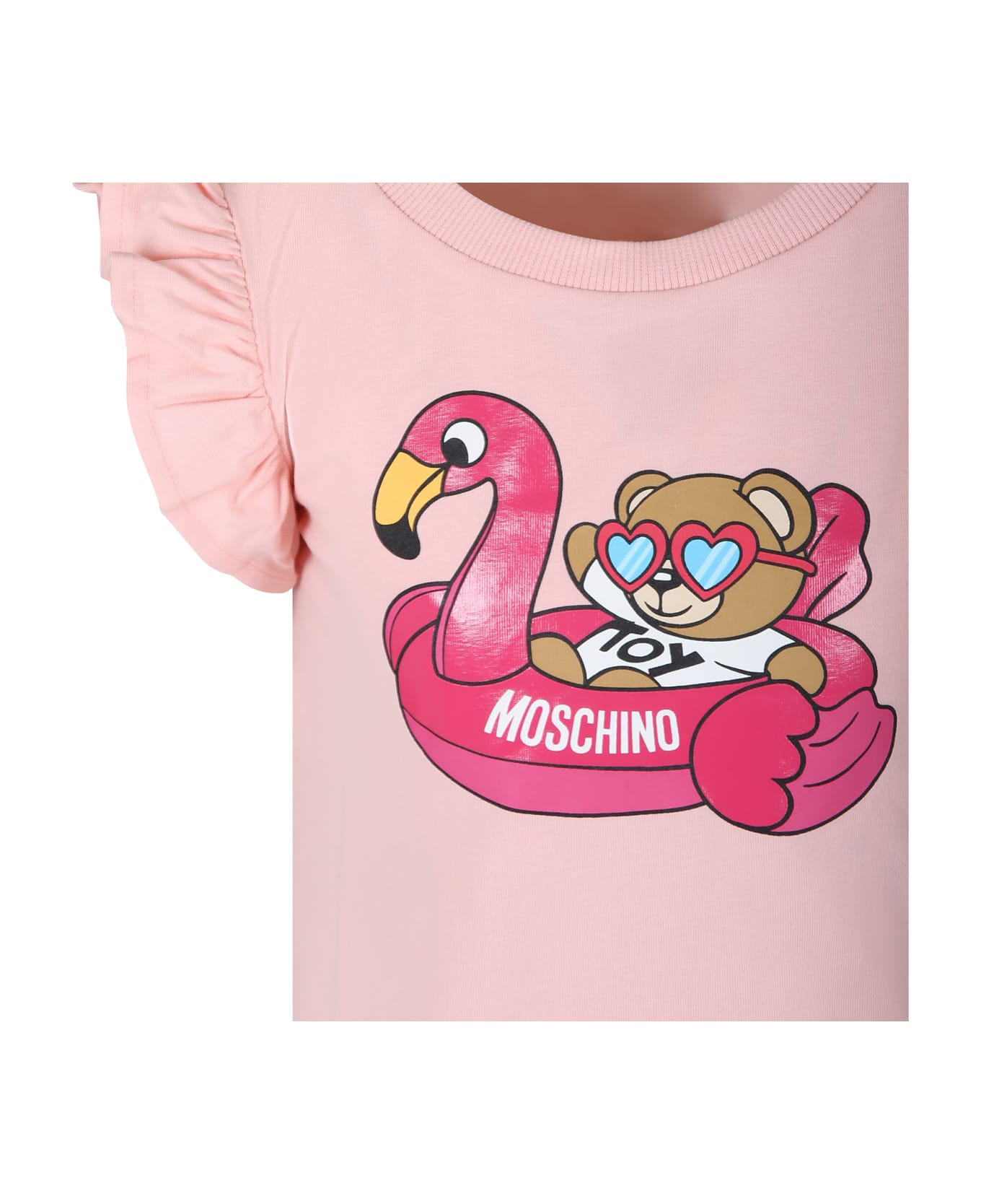 Moschino Pink T-shirt For Girl With Teddy Bear And Flamingo - Pink
