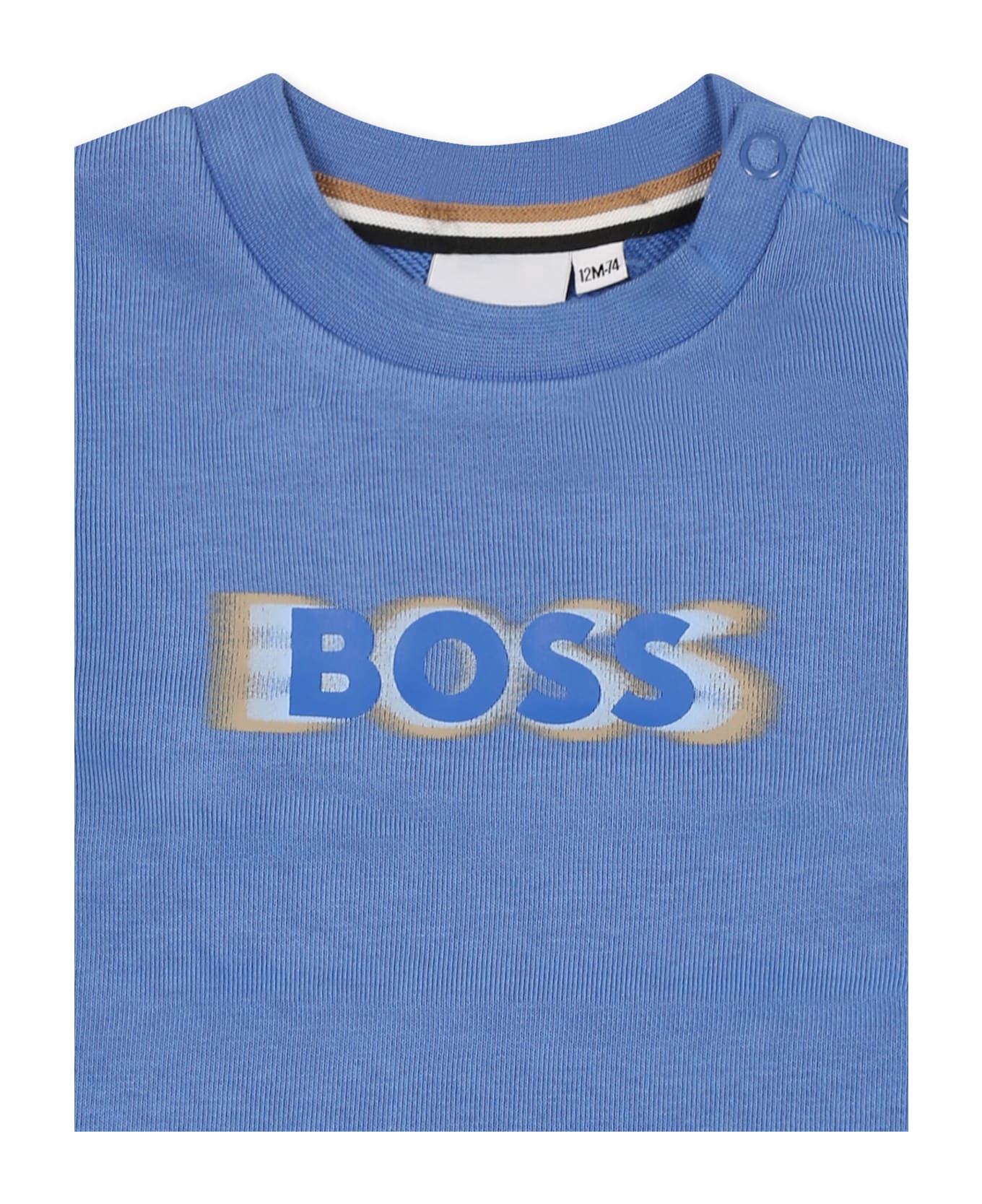 Hugo Boss Blue Sweatshirt For Baby Boy With Logo - Light Blue