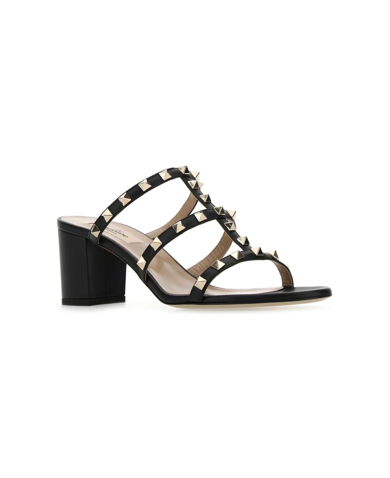 Valentino Garavani Black Leather Rockstud Mules - NERO