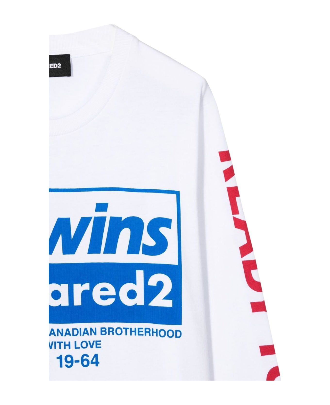Dsquared2 Long Sleeve T-shirt Front Print And Logo Sleeves - BIANCO