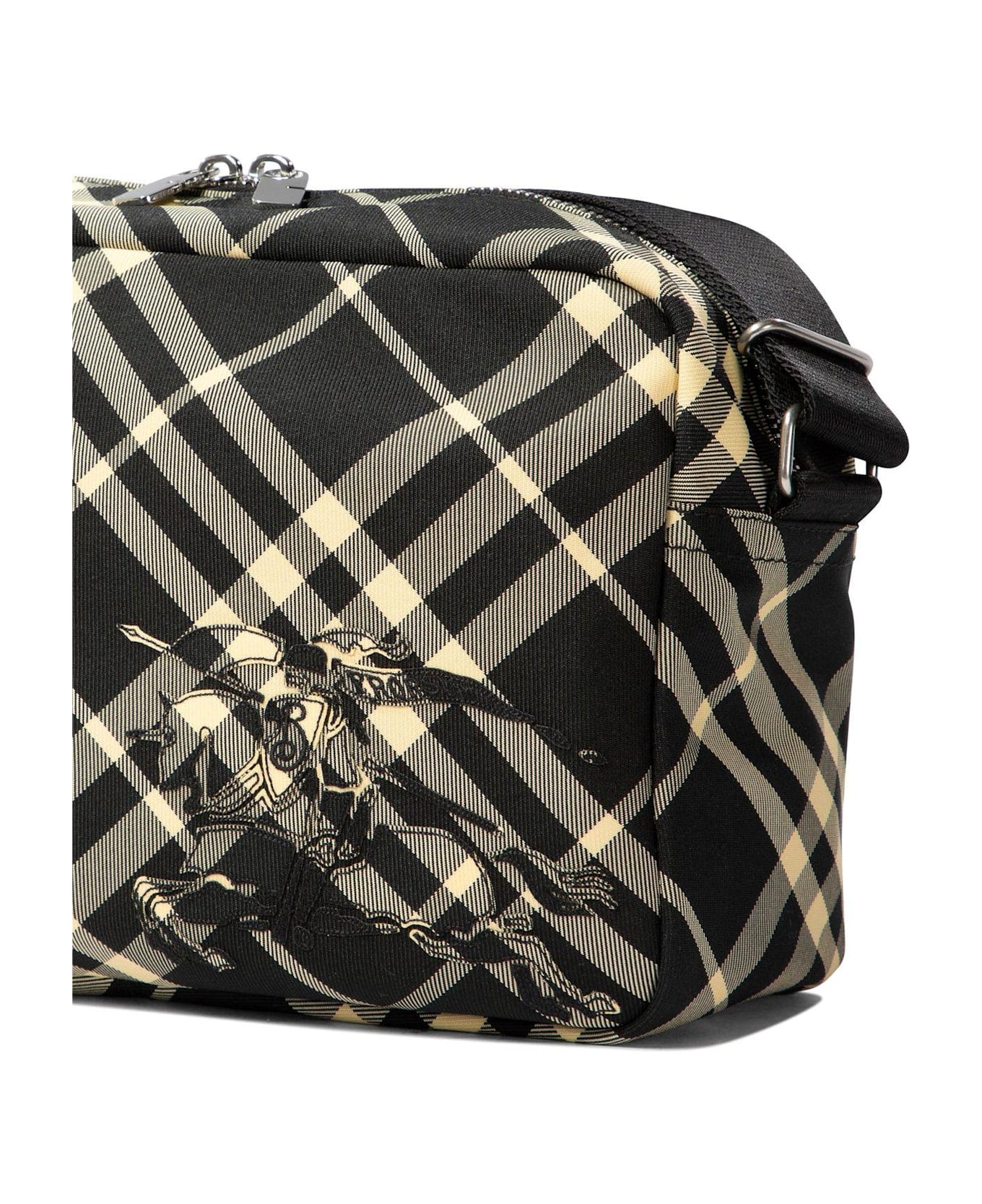 Burberry Equestrian Knight Motif Checked Zipped Crossbody Bag - Black Calico