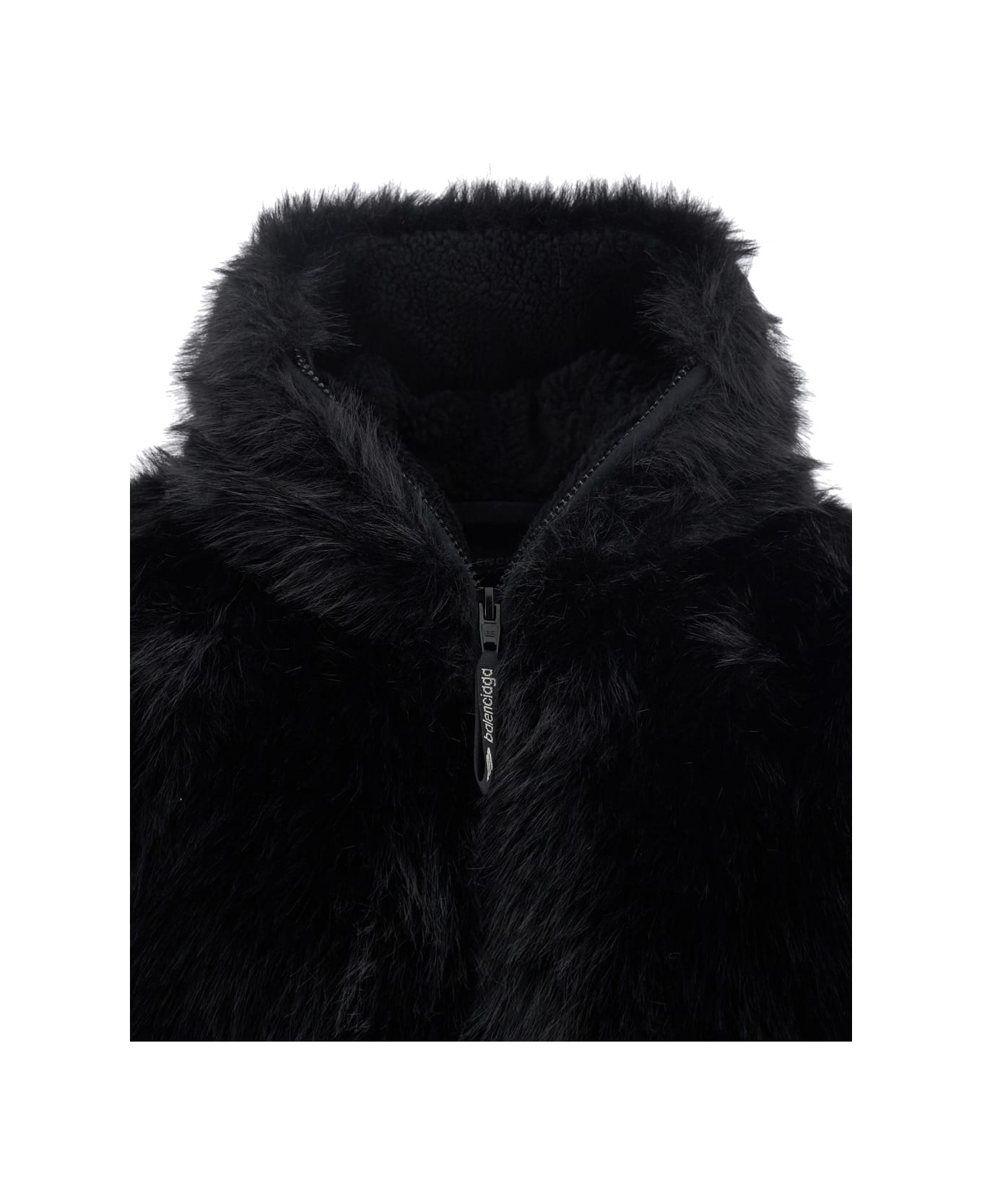 Balenciaga Ski Zip Up Hoodie Fake Fur Look - Black