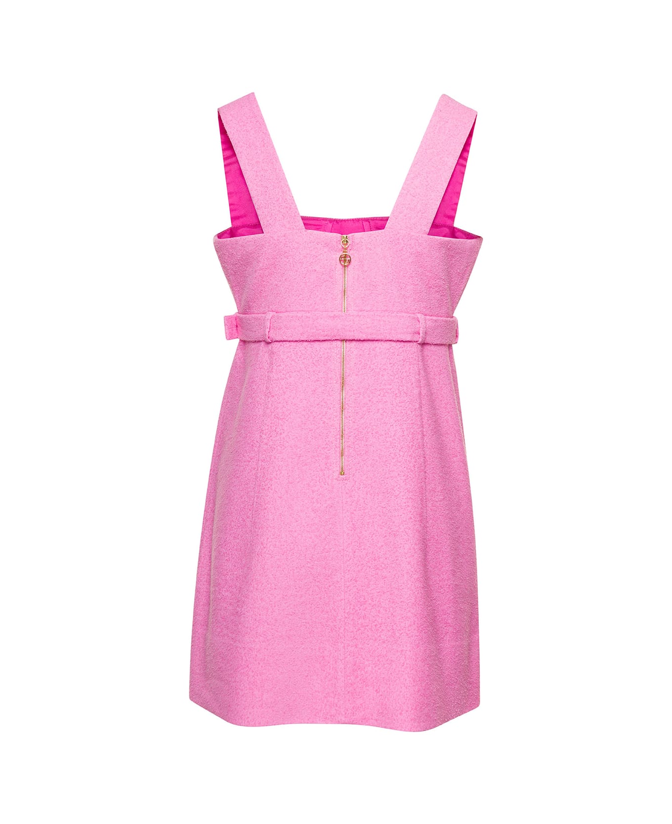 Patou Pink Corsage Belted Minidress In Cotton Blend Woman - Pink