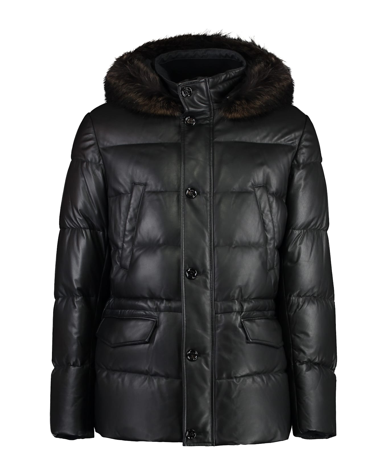 Moorer Philip Leather Padded Jacket - black