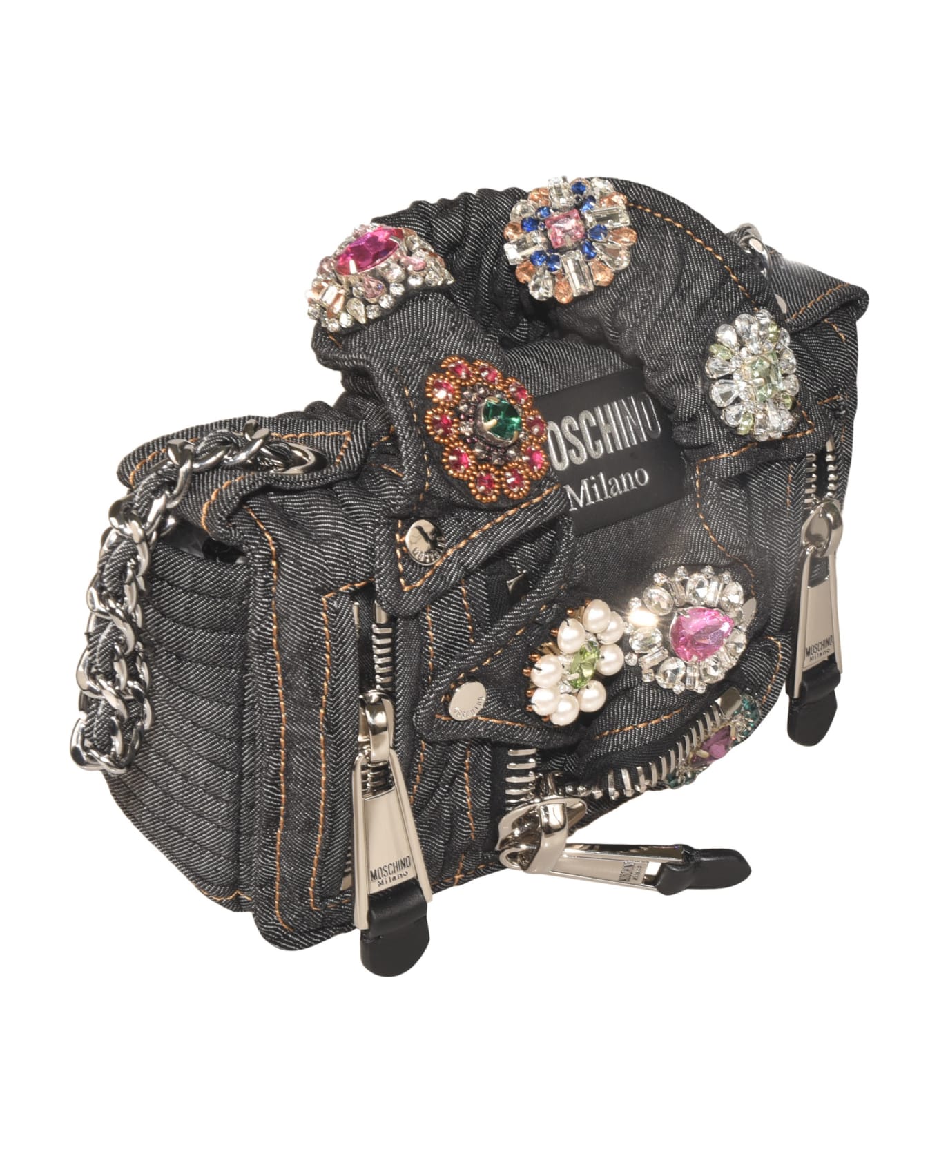 Moschino Embellished Biker Zip Shoulder Bag - 1555