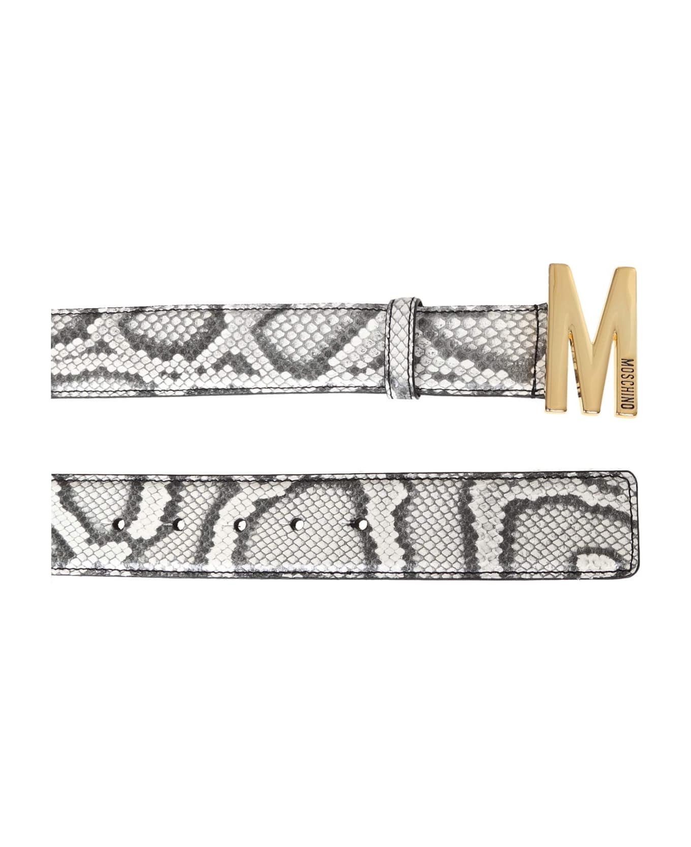 Moschino Belt In Python Print Leather - WHITE ベルト