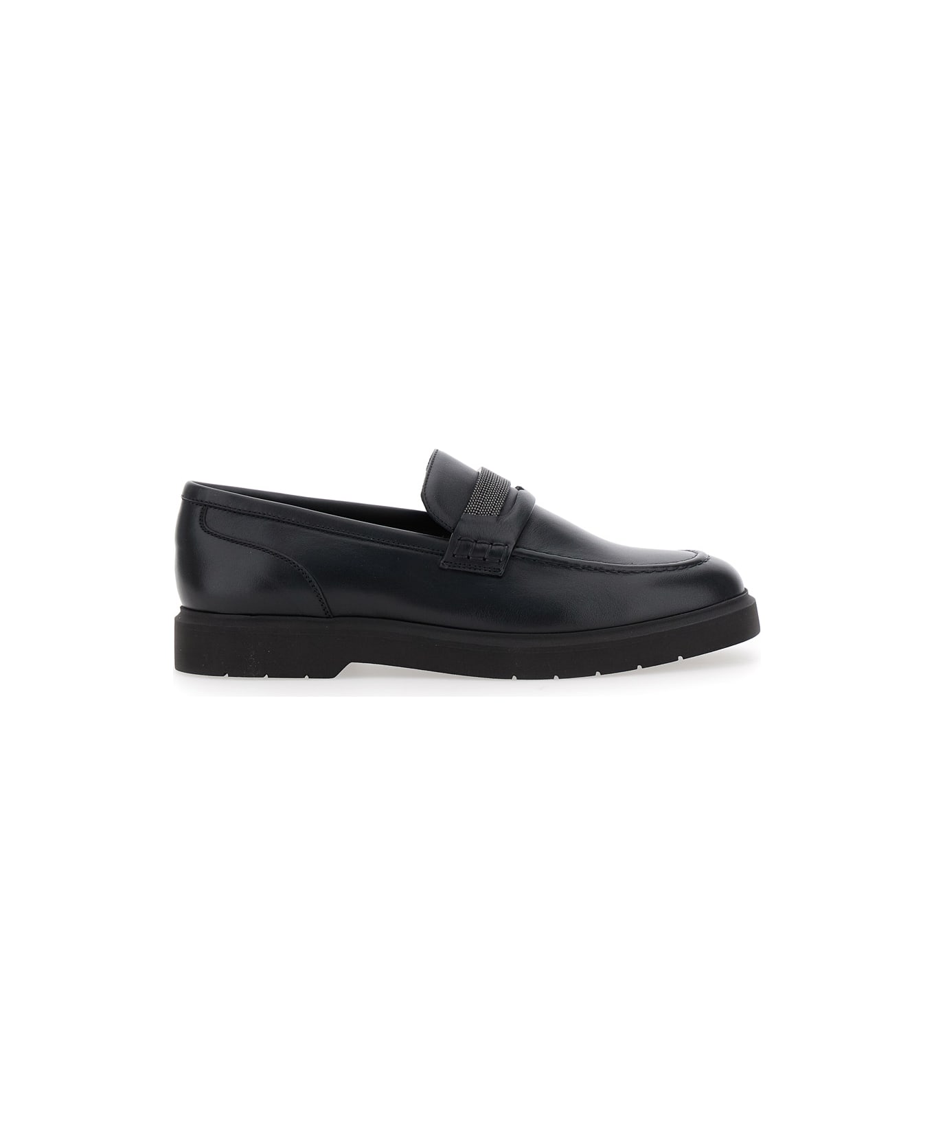 Brunello Cucinelli Black Loafers With Monil Detail On The Front In Smooth Leather Woman - Black