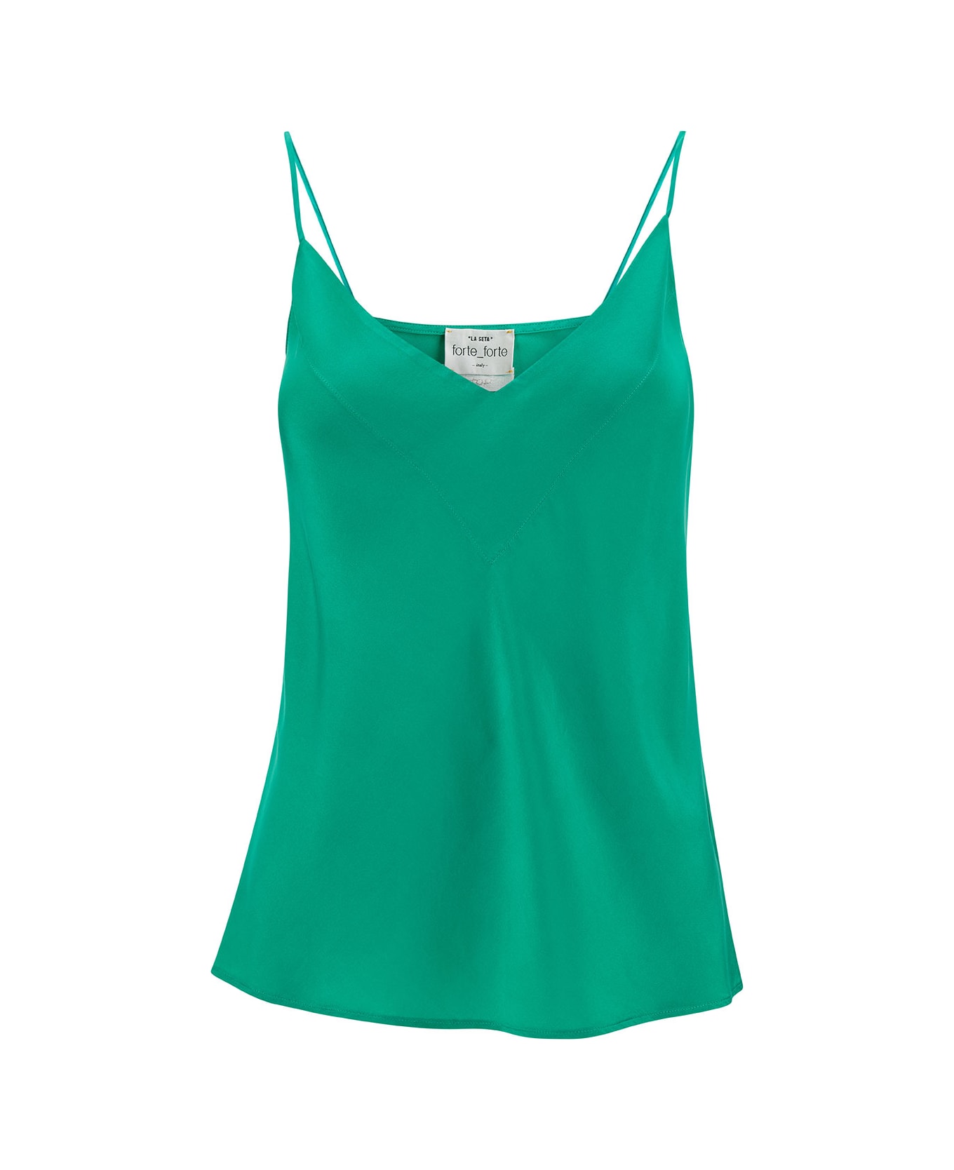 Forte_Forte Green Top With Spaghetti Straps And V Neckline In Stretch Silk Woman - Green