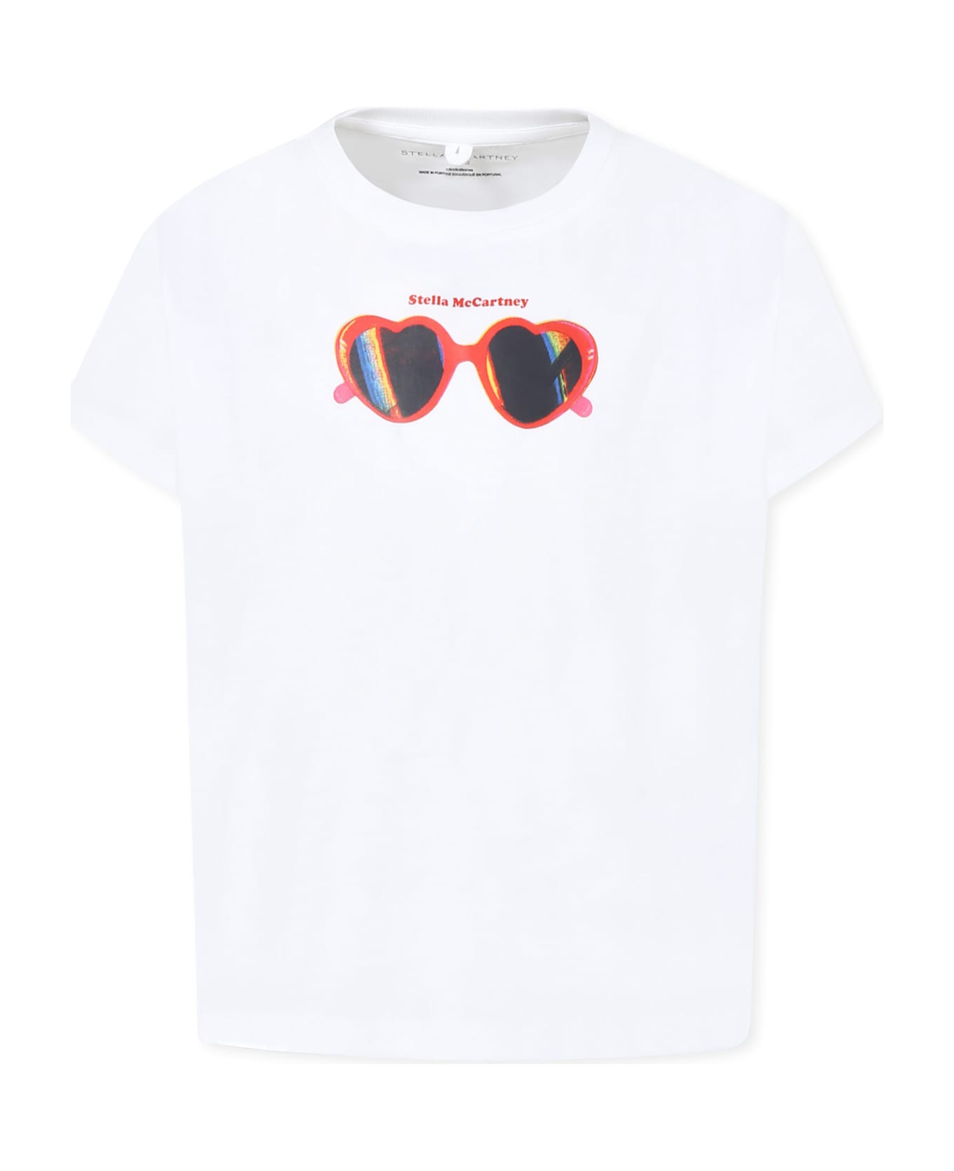 Stella McCartney Kids White T-shirt For Girl With Sunglasses Print - White