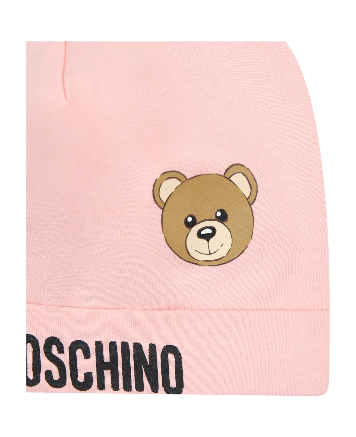 Moschino Pink Baby Girl Hat With Logo And Teddy Bear - Pink
