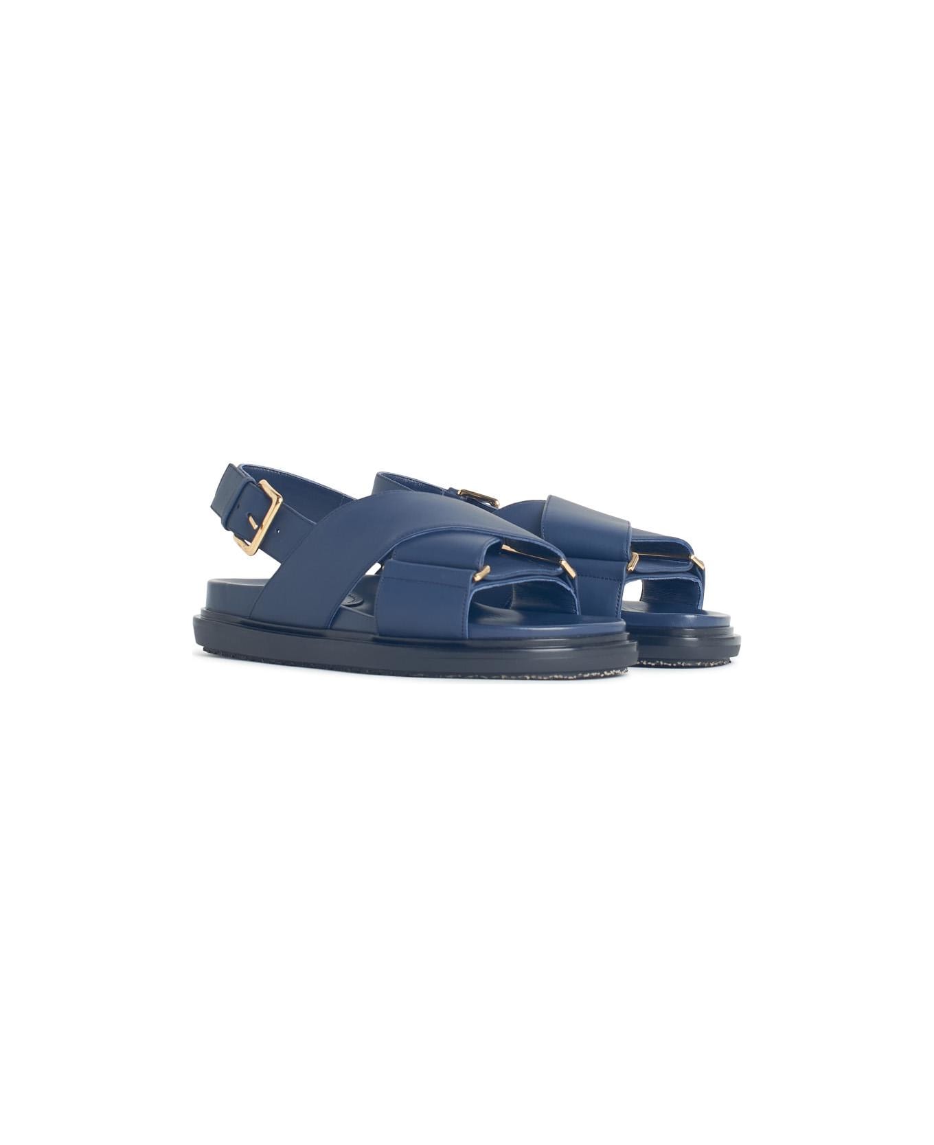 Marni 'fussbett' Blue Leather Sandals - Royal Blue