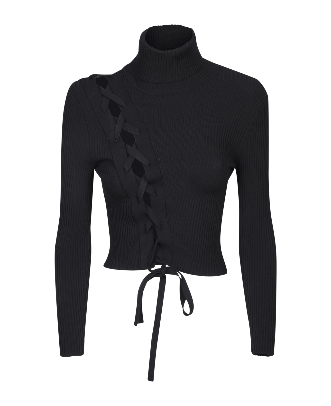 SSHEENA Black Lace-up Cropped Sweater - Black
