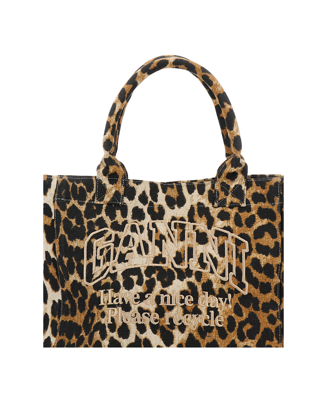 Ganni Brown Tote Bag With Logo Lettering Embroidery And