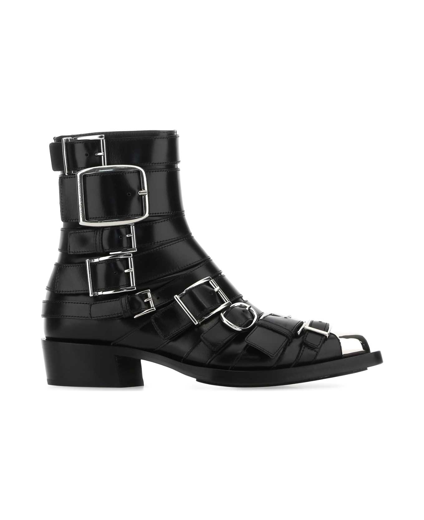 Alexander McQueen Black Leather Punk Ankle Boots - 1081
