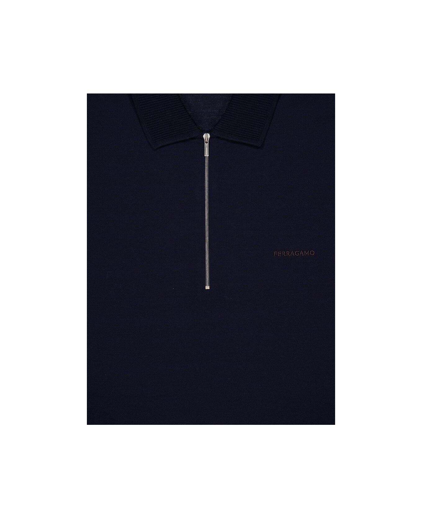 Ferragamo Half-zipped Short-sleeved Polo Shirt - BLUE