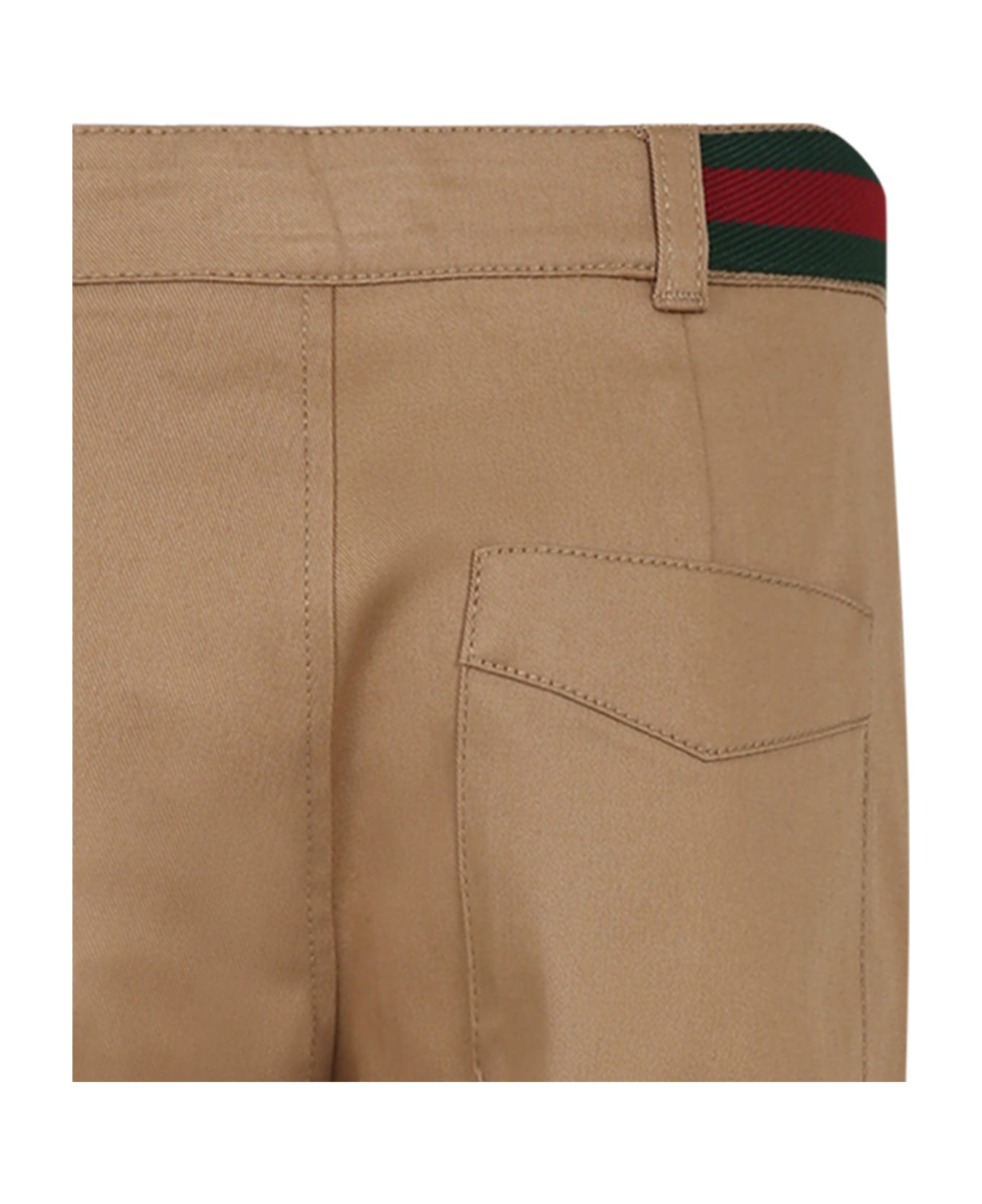 Gucci Beige Trousers For Boy With Web Detail - Beige ボトムス