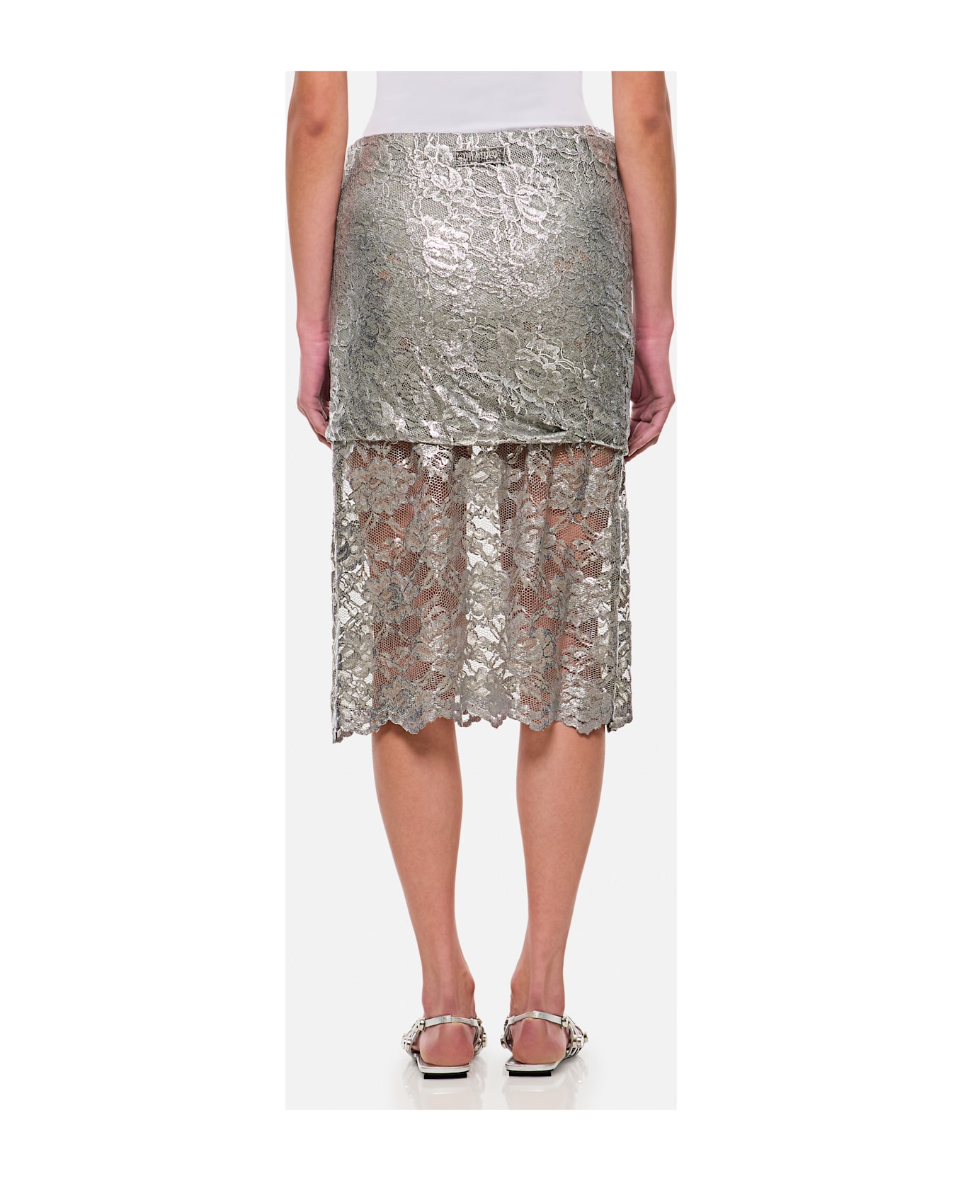 The Attico Lace Midi Skirt - Silver