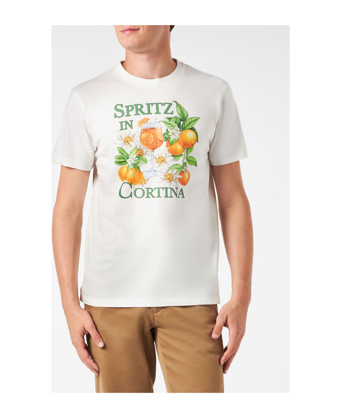 MC2 Saint Barth Man Heavy Cotton T-shirt With Spritz In Cortina Print - WHITE