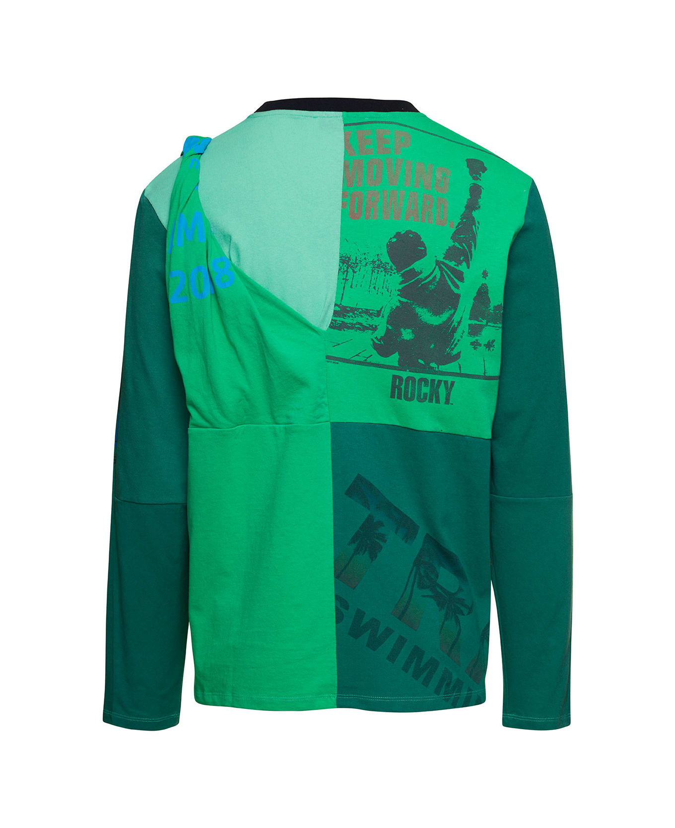 Marine Serre Green Long Sleeves T-shirt With Regenerated Print In Cotton Man - Green