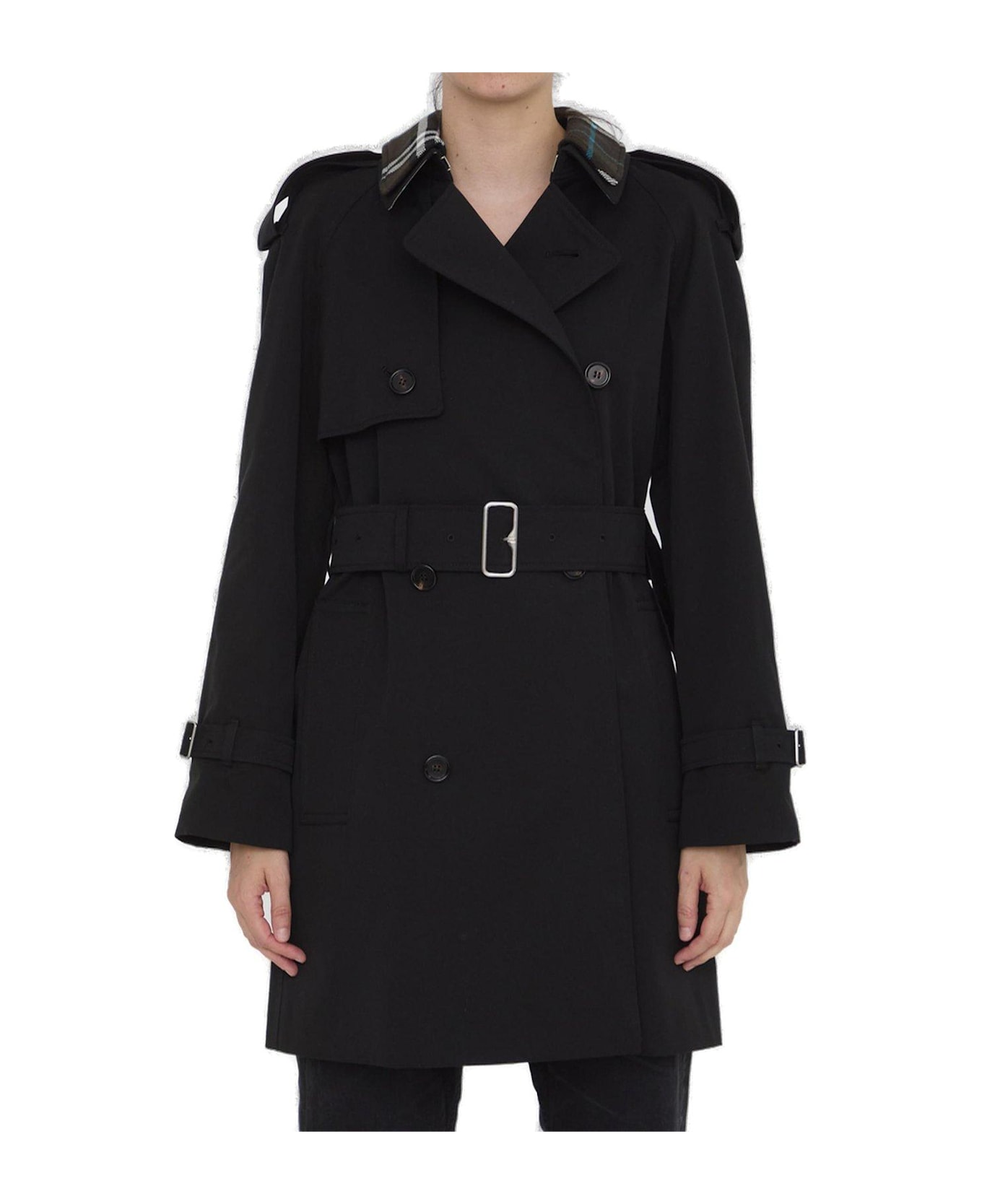 Burberry Double Breasted Belted Waist Coat - Black