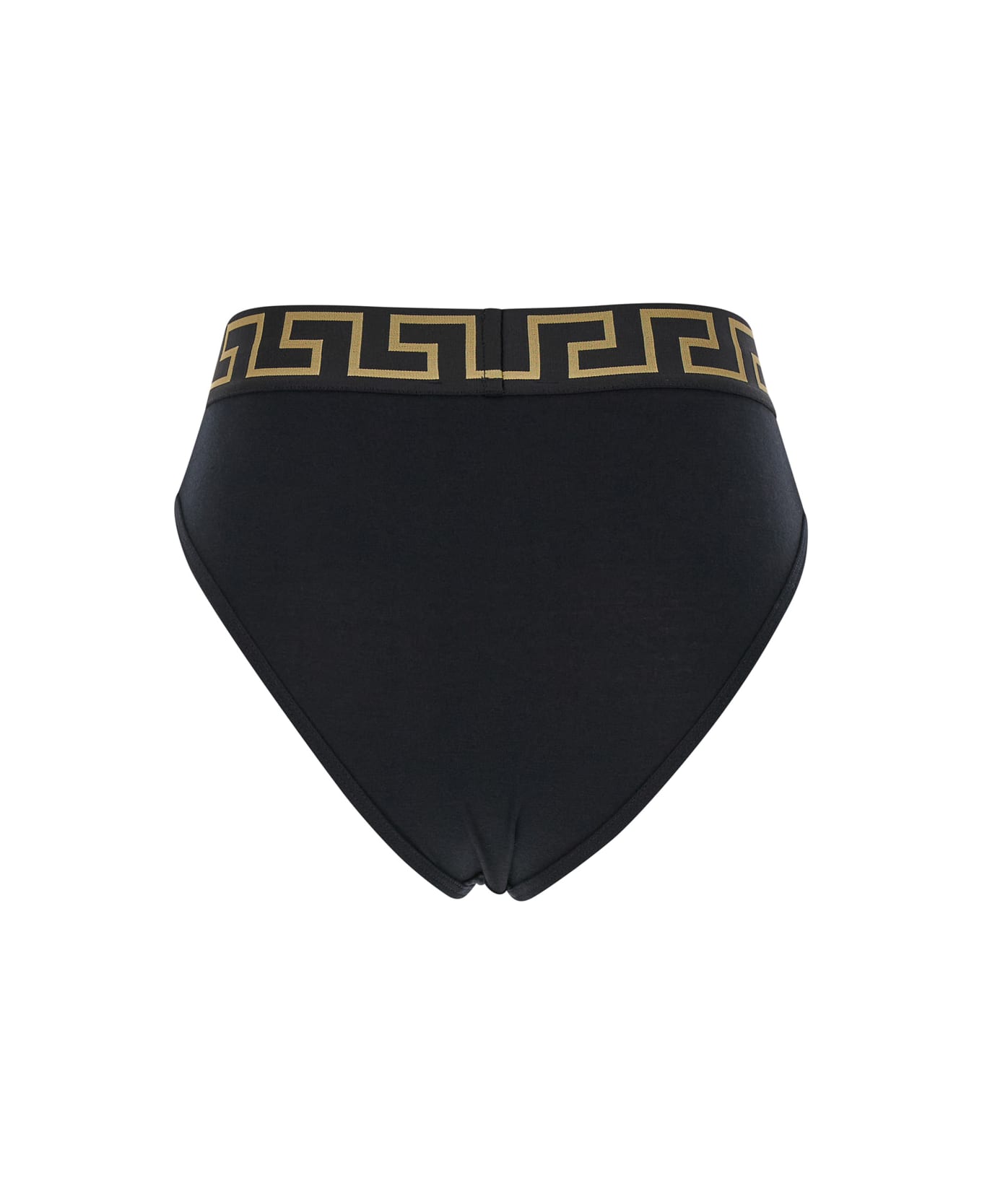 Versace Slip A Vita Alta Con Dettaglio Greca E Medusa In Cotone Stretch Nero Donna - Black