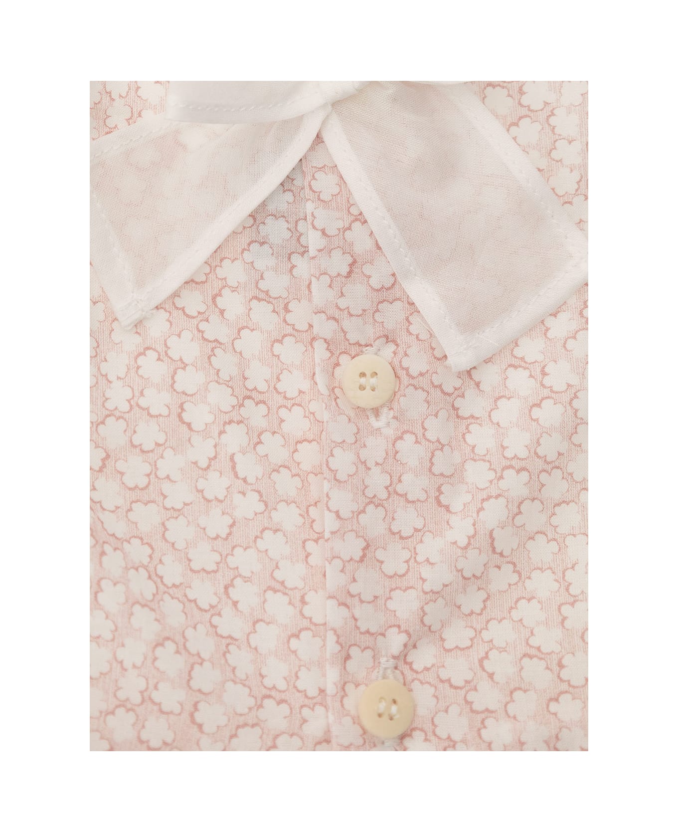 Il Gufo Pink Dress With All-over Floreal Print And Bow Detail In Cotton Girl - Pink