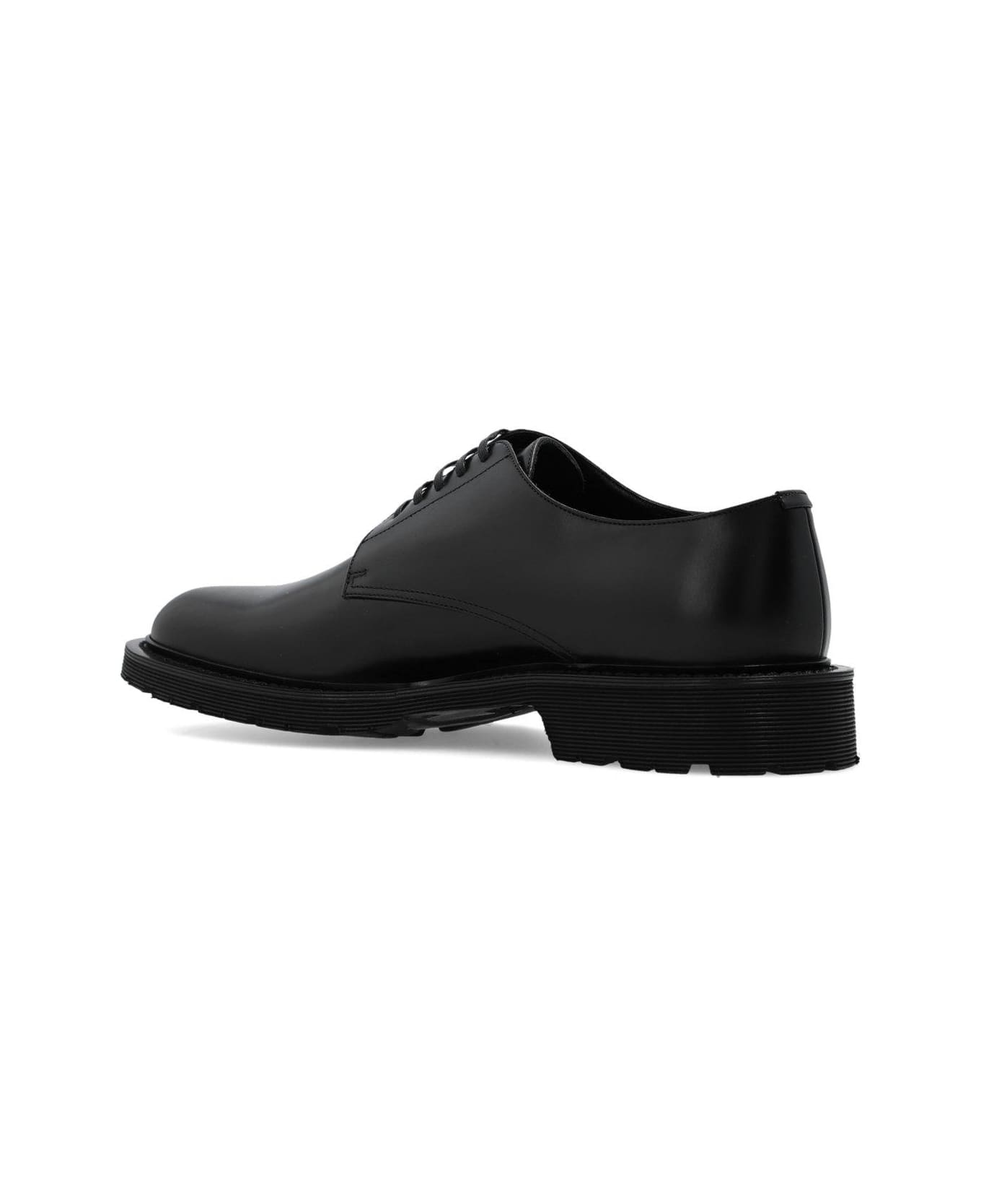 Saint Laurent Almond-toe Lace-up Flat Shoes - Black