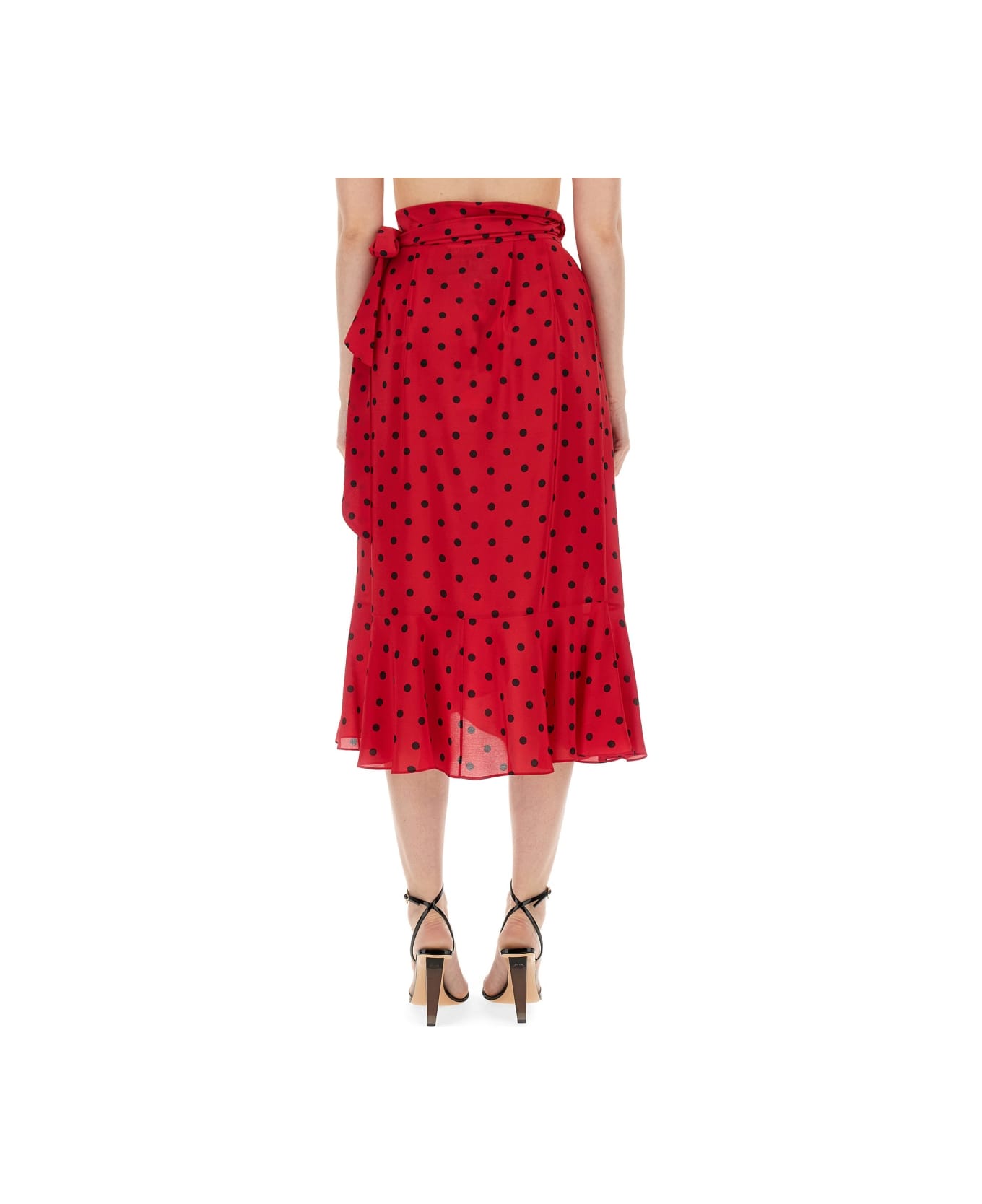 Moschino Taffeta Allover Polka Dots Skirt - RED