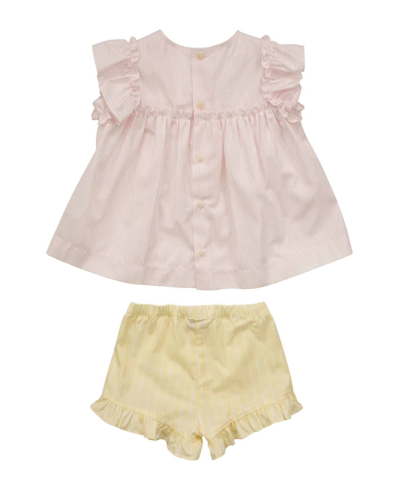 Il Gufo Striped Cotton Suit - Pink/yellow