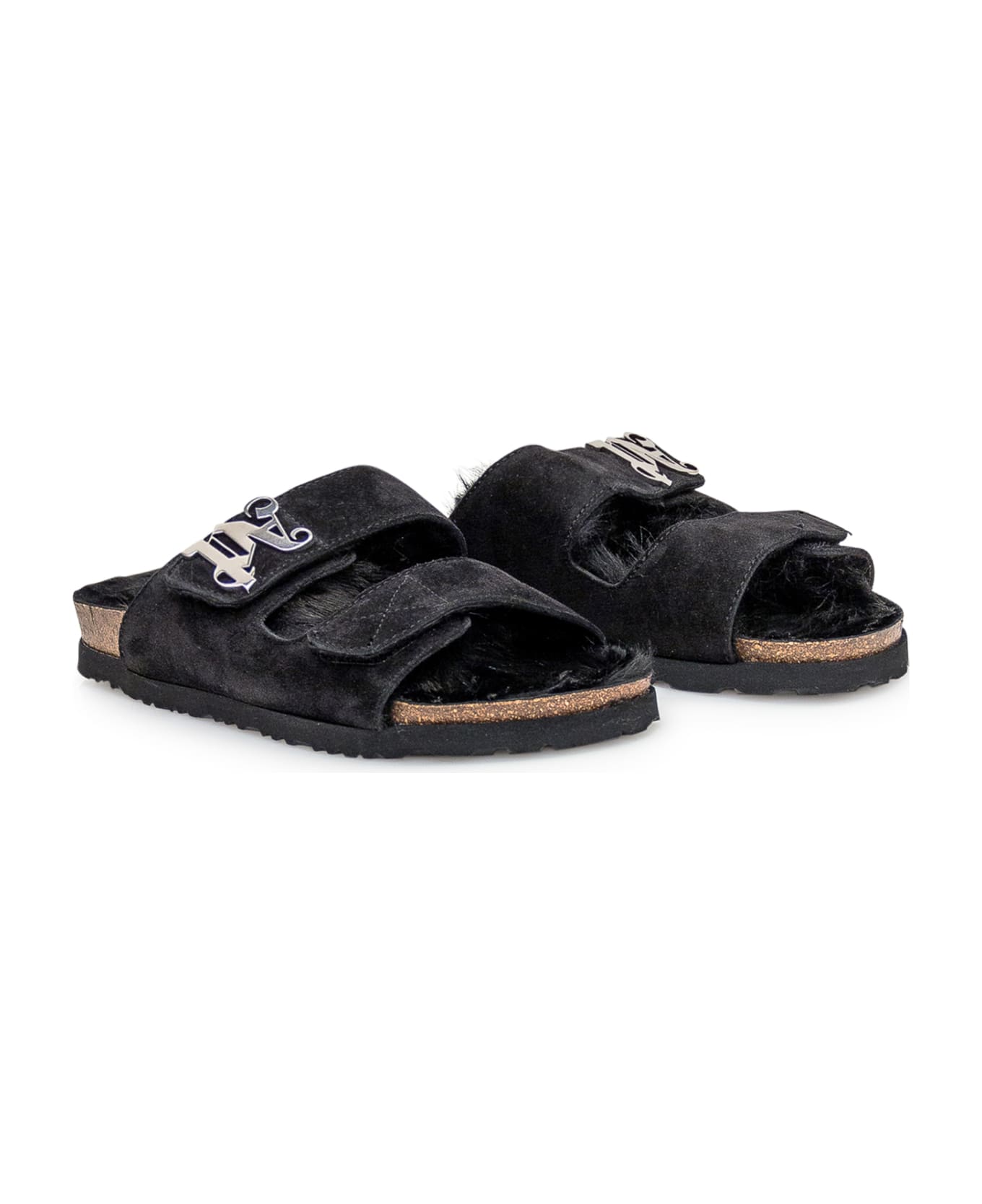 Palm Angels Slippers With Logo - BLACK