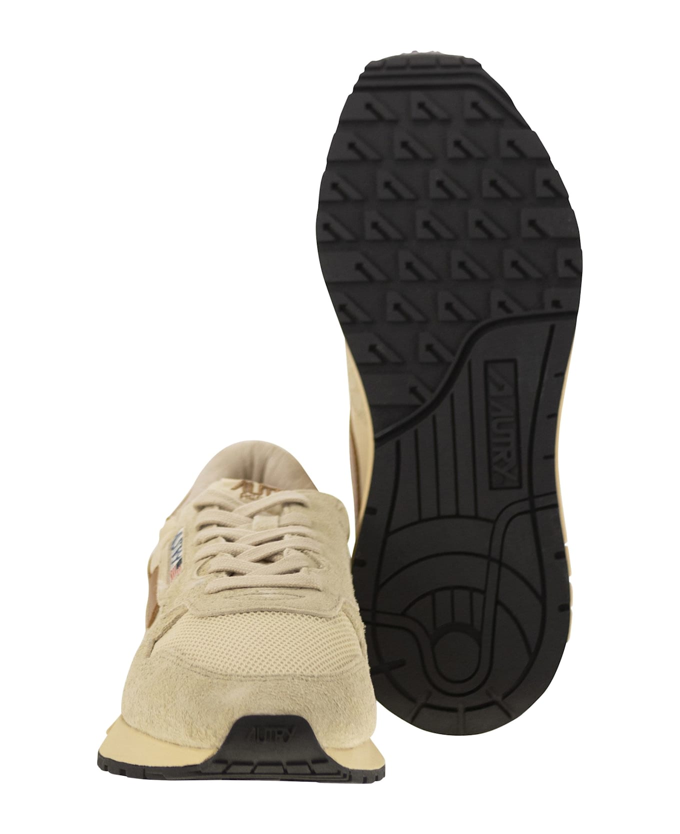 Autry Reelwind - Suede And Technical Textile Trainer - Beige/brown